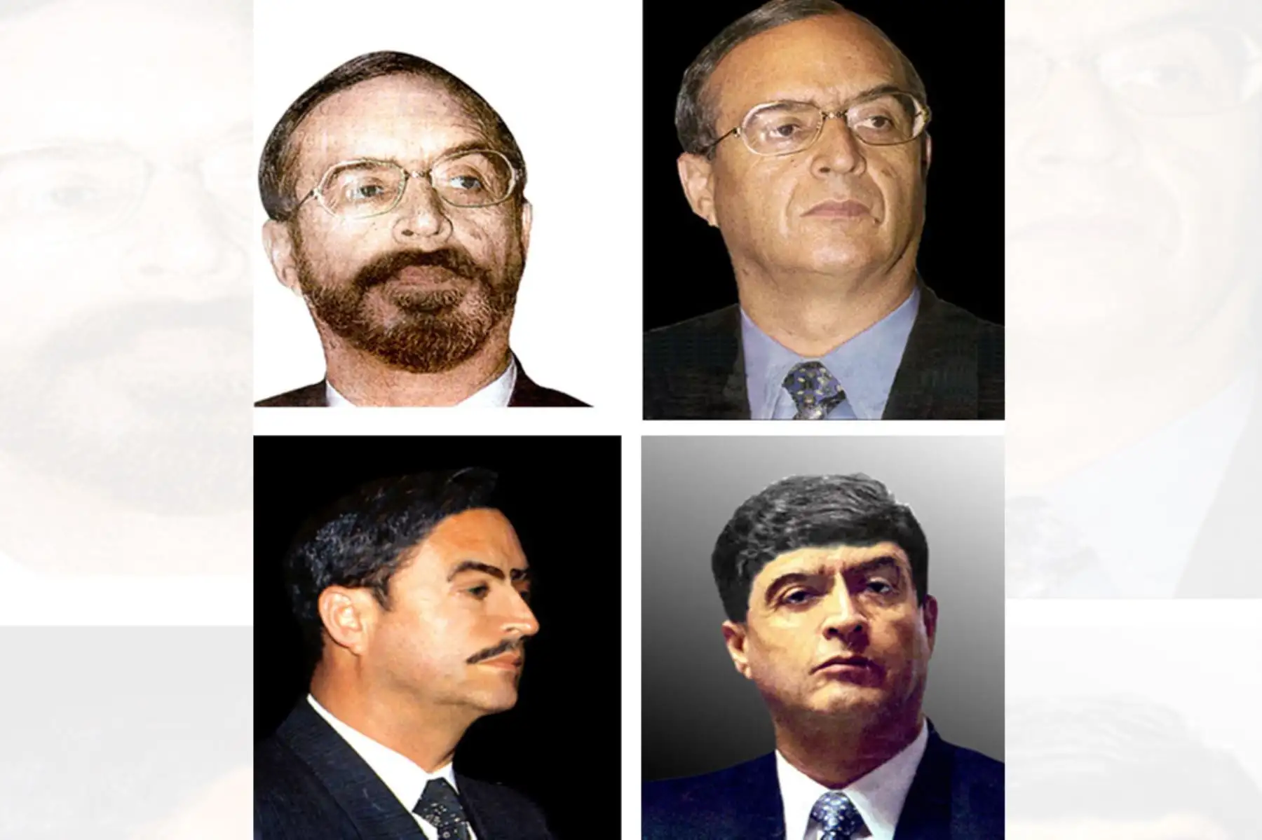 Cuatro versiones del rostro del ex asesor presidencial Vladimiro Montesinos, distribuidoras por el  Ministerio del Interior. Se cree que Montesinos se sometió a una cirugía plástica en el último año en una clínica de Caracas. Montesinos es buscado por las autoridades peruanas por los delitos de enriquecimiento ilícito y corrupción de funcionarios. Foto: AFP