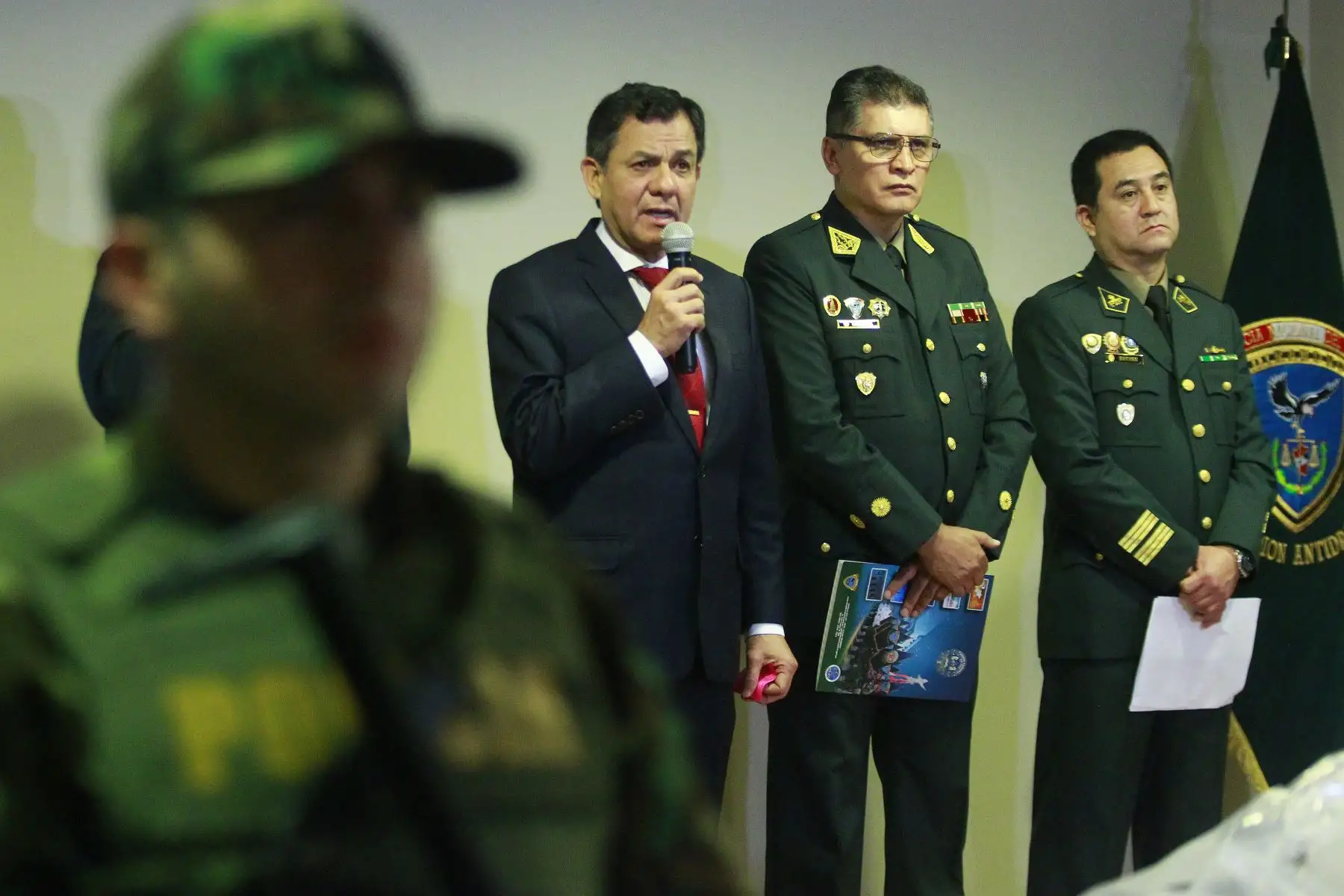 En conferencia de prensa, el Ministro del Interior, Mauro Medina anuncia que en el año 2018 se ha incautado 40.2 toneladas de  droga proveniente en su mayoría del VRAEM..Foto: ANDINA/Eddy Ramos