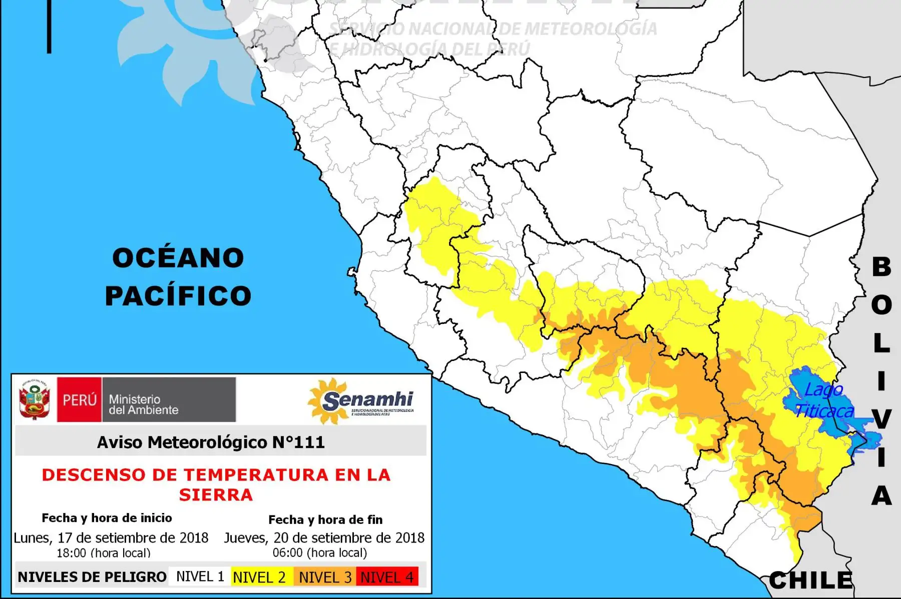 El Senamhi pronosticó que la temperatura descenderá hasta -18 grados centígrados en departamentos de la sierra sur.