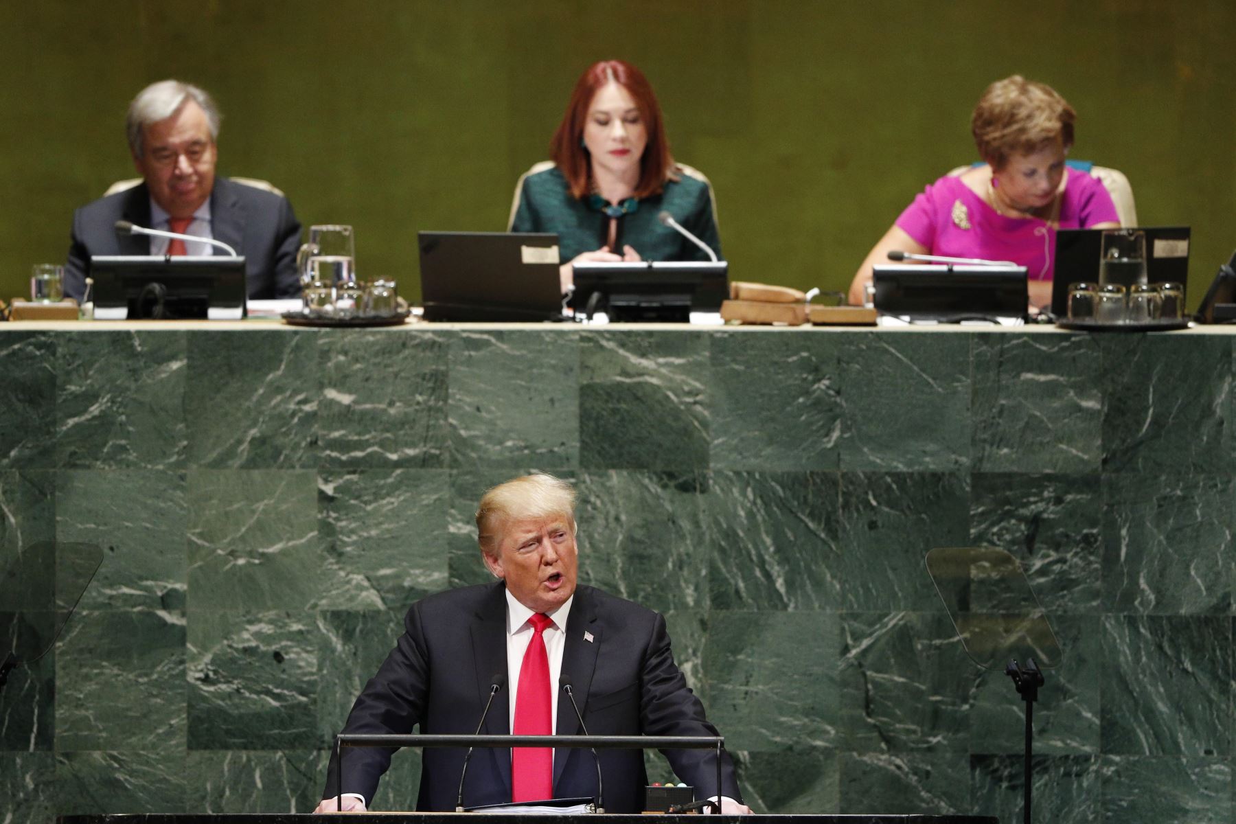 El presidente estadounidense, Donald Trump, pronuncia su discurso durante la sesión de apertura de la ONU Foto: EFE