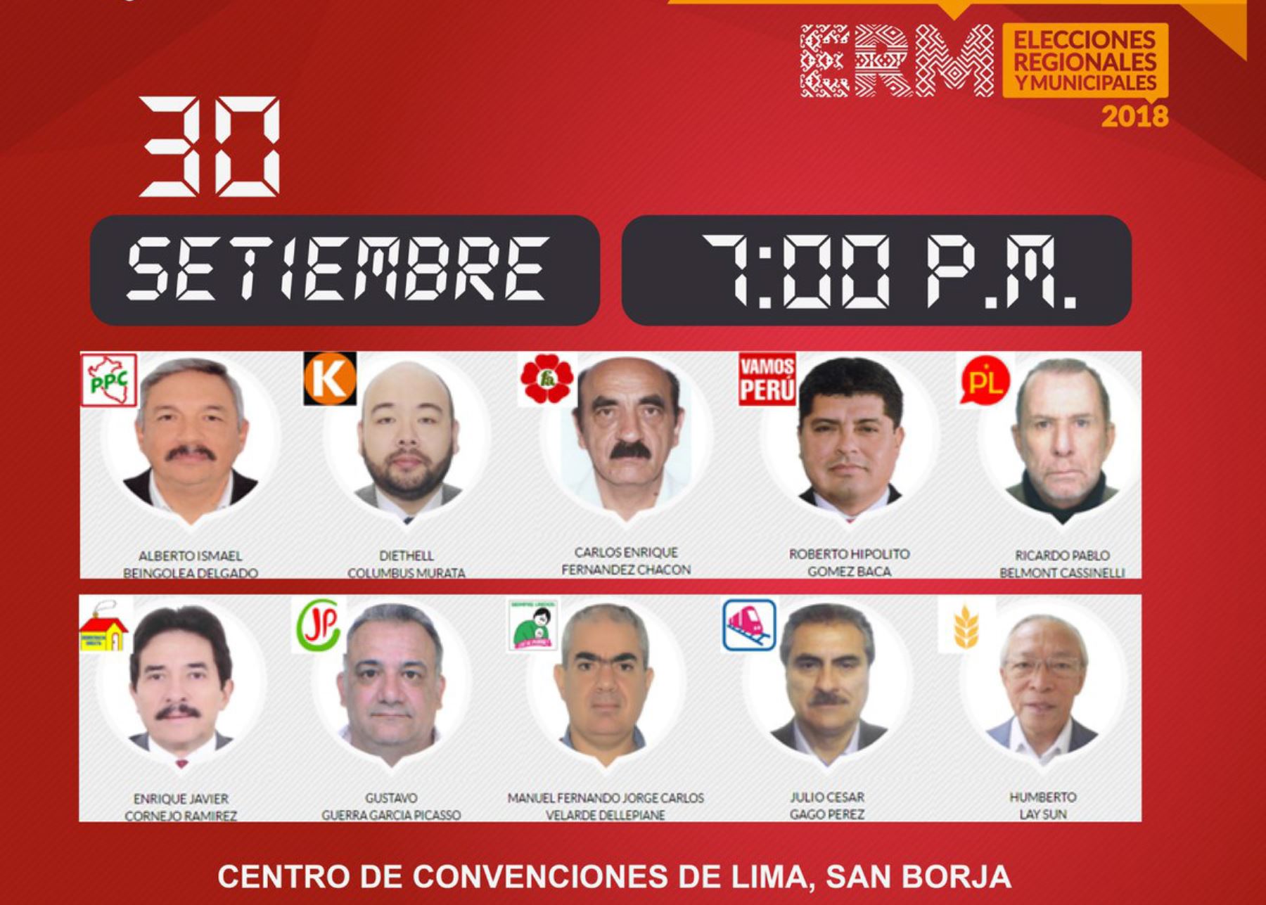Candidatos que debatirán este 30 de setiembre. Foto: Twitter @JNE_Peru