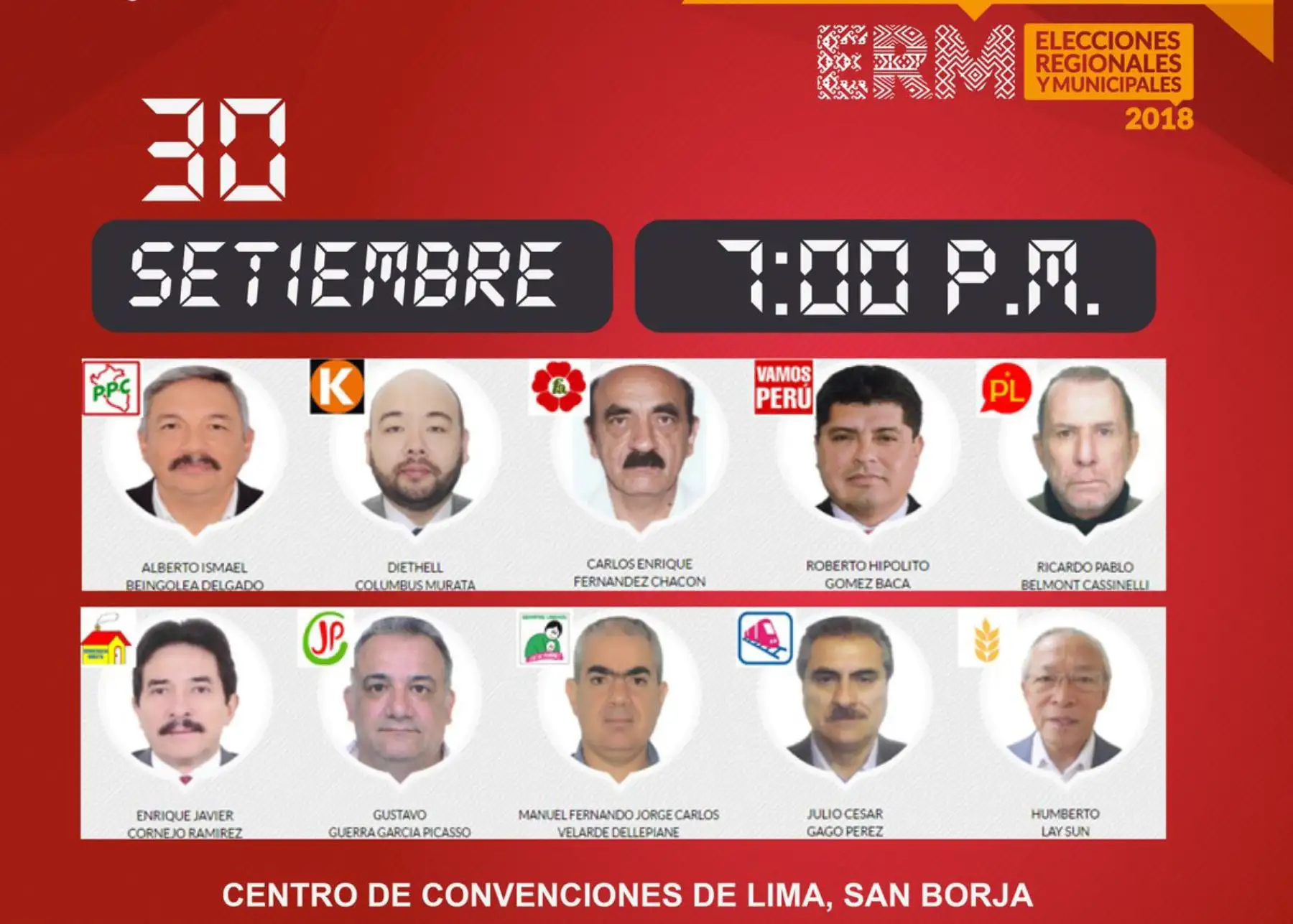 Candidatos que debatirán este 30 de setiembre. Foto: Twitter @JNE_Peru