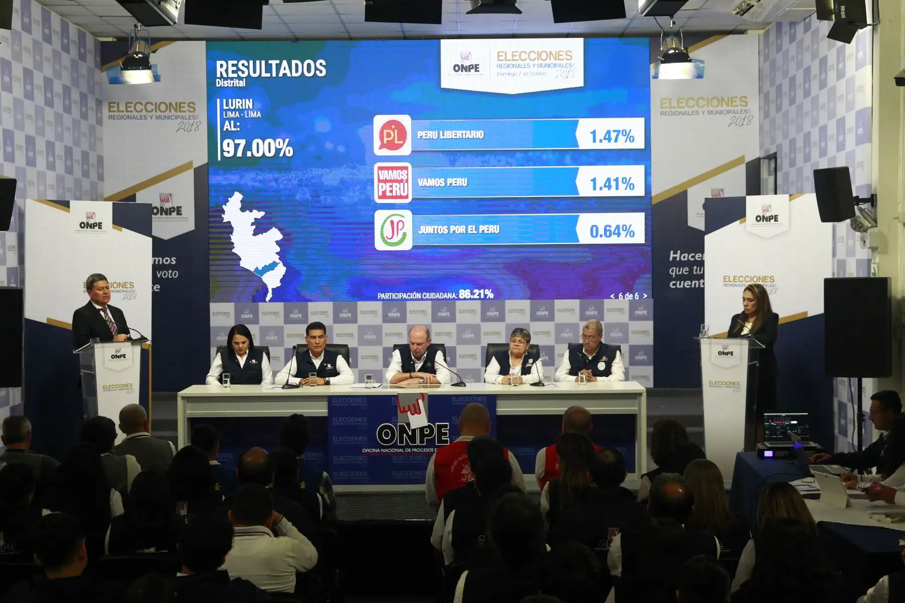 ONPE presenta resultados de conteo de votos regionales. ANDINA/Eddy Ramos