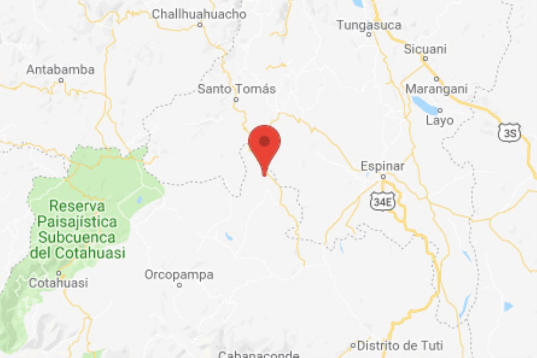 Instituto Geofísico del Perú reportó un sismo de magnitud 4.1 en la localidad de Santo Tomás, región Cusco.