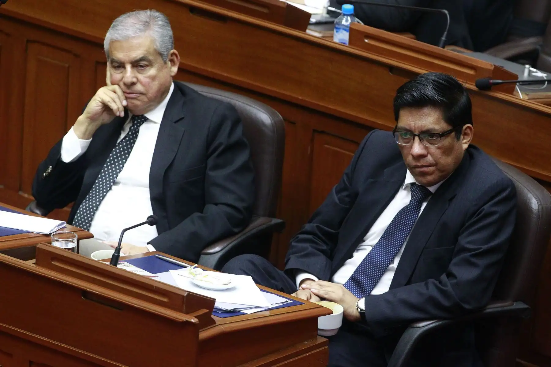 Premier César Villanueva y el Ministro de Justicia, Vicente Zeballos se presentan en el pleno del Congreso. Foto: ANDINA/Eddy Ramos