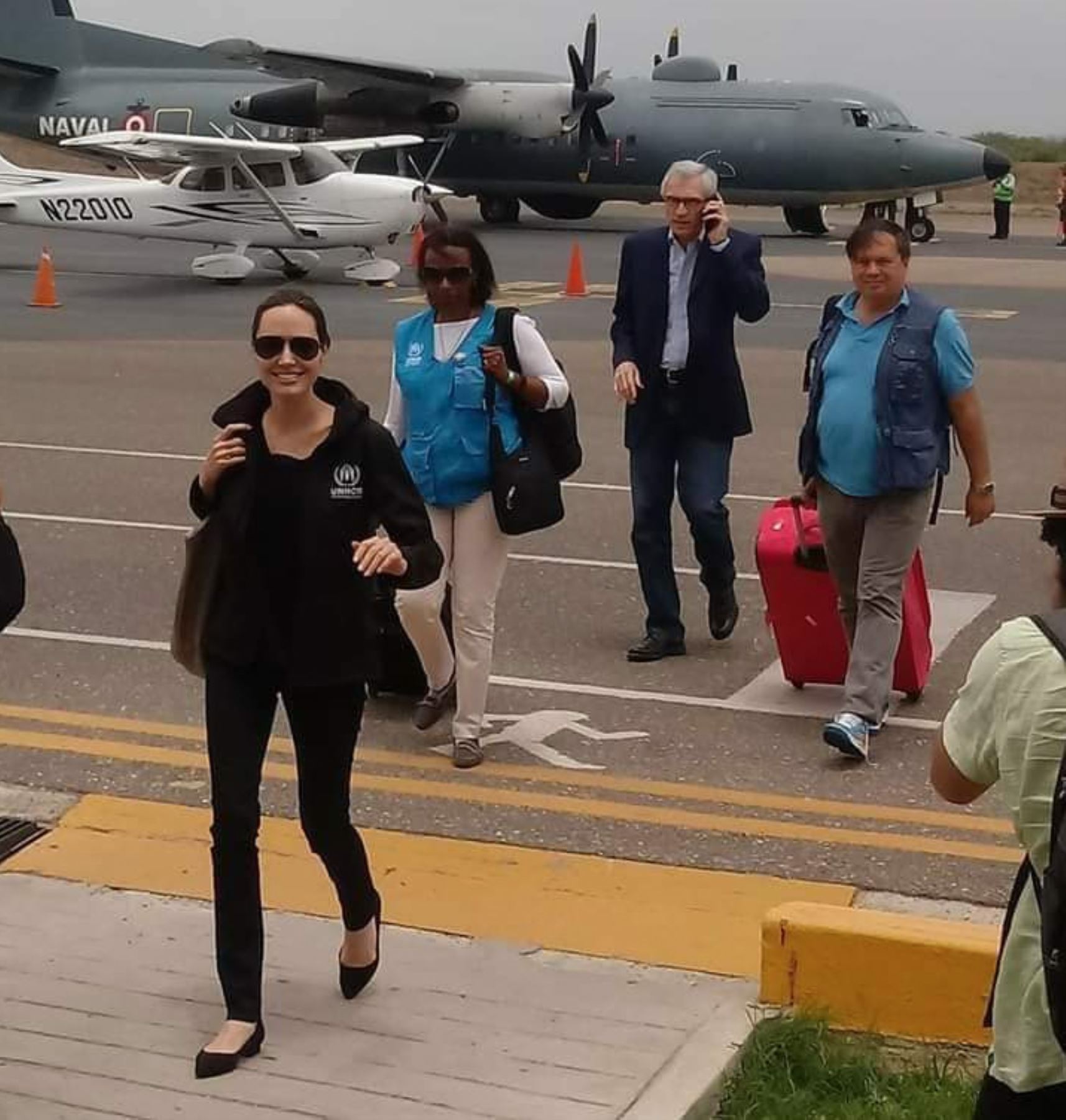 Angelina Jolie llegó a Tumbes esta tarde para visitar, en su calidad de enviada especial de Acnur, a los migrantes venezolanos. ANDINA/Los tumbesinos dicen