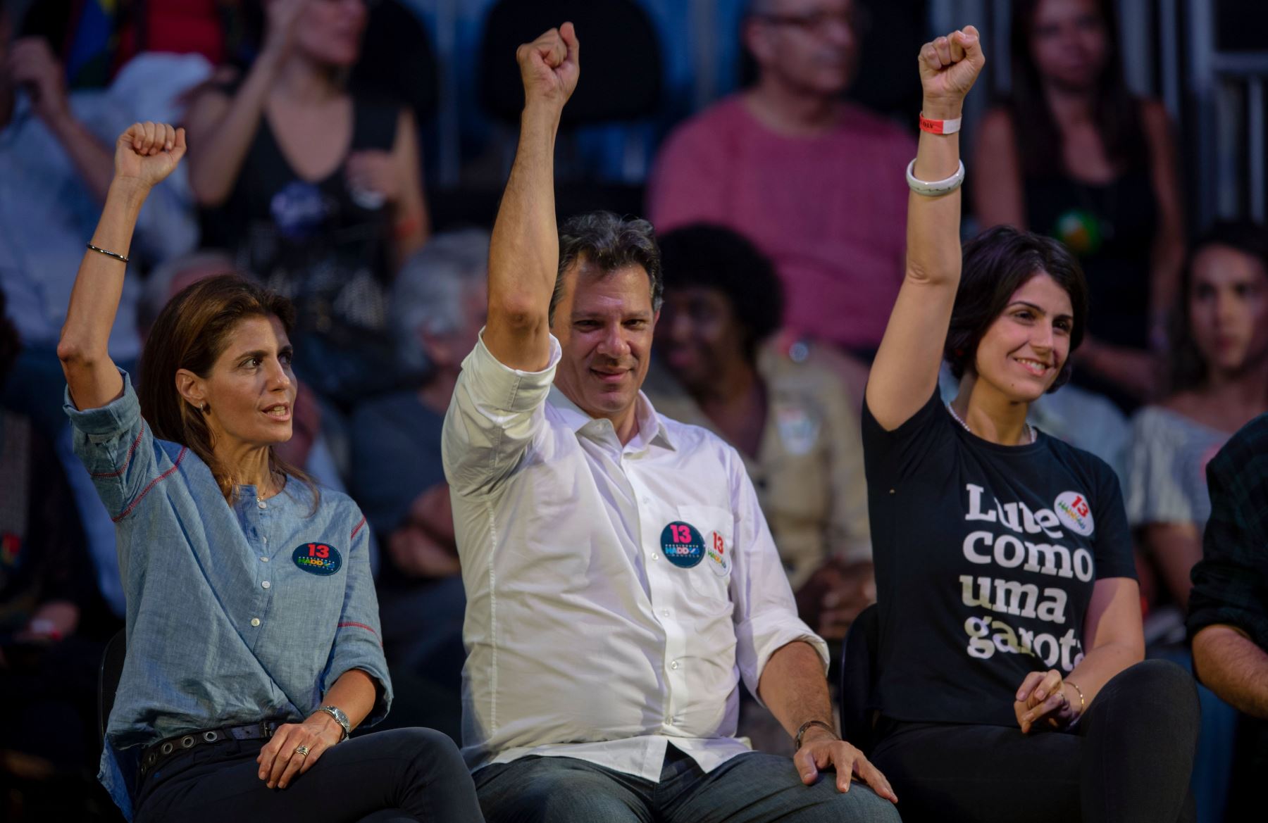 Fernando Haddad, su esposa Ana Estela Haddad y la candidata a la vicepresidencia brasileña Manuela D