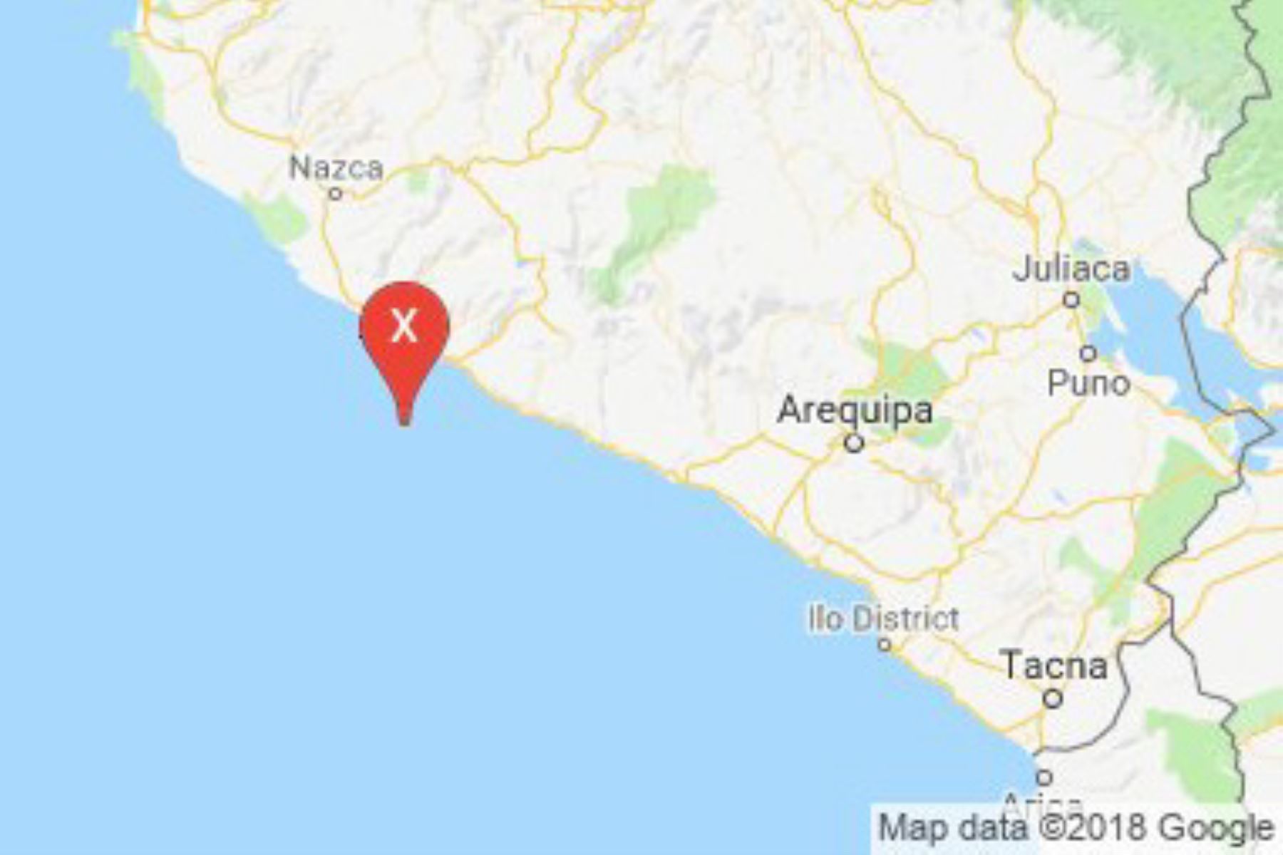 Un sismo de magnitud 4 se registró esta noche a 56 kilómetros al suroeste de Chala, en la región Arequipa.