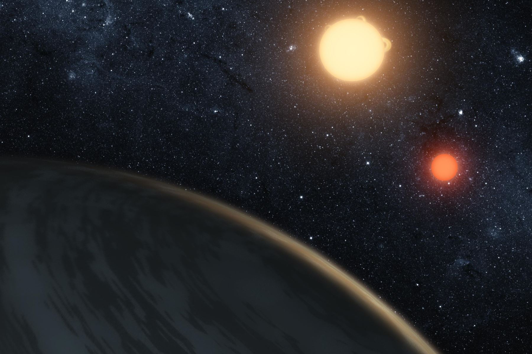 Kepler-16b, el primer planeta alrededor de un sistema de estrellas dobles, descubierto por el telescopio Kepler Foto: AFP
