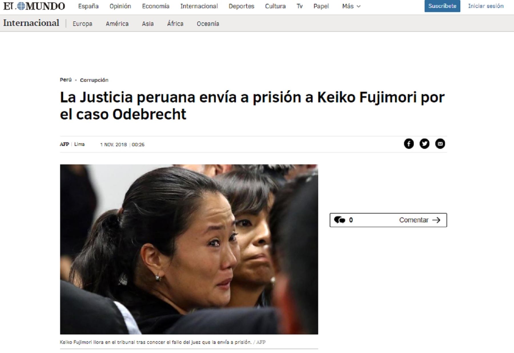 Medios internacionales destacan la medida de prisión preventiva contra Keiko Fujimori.