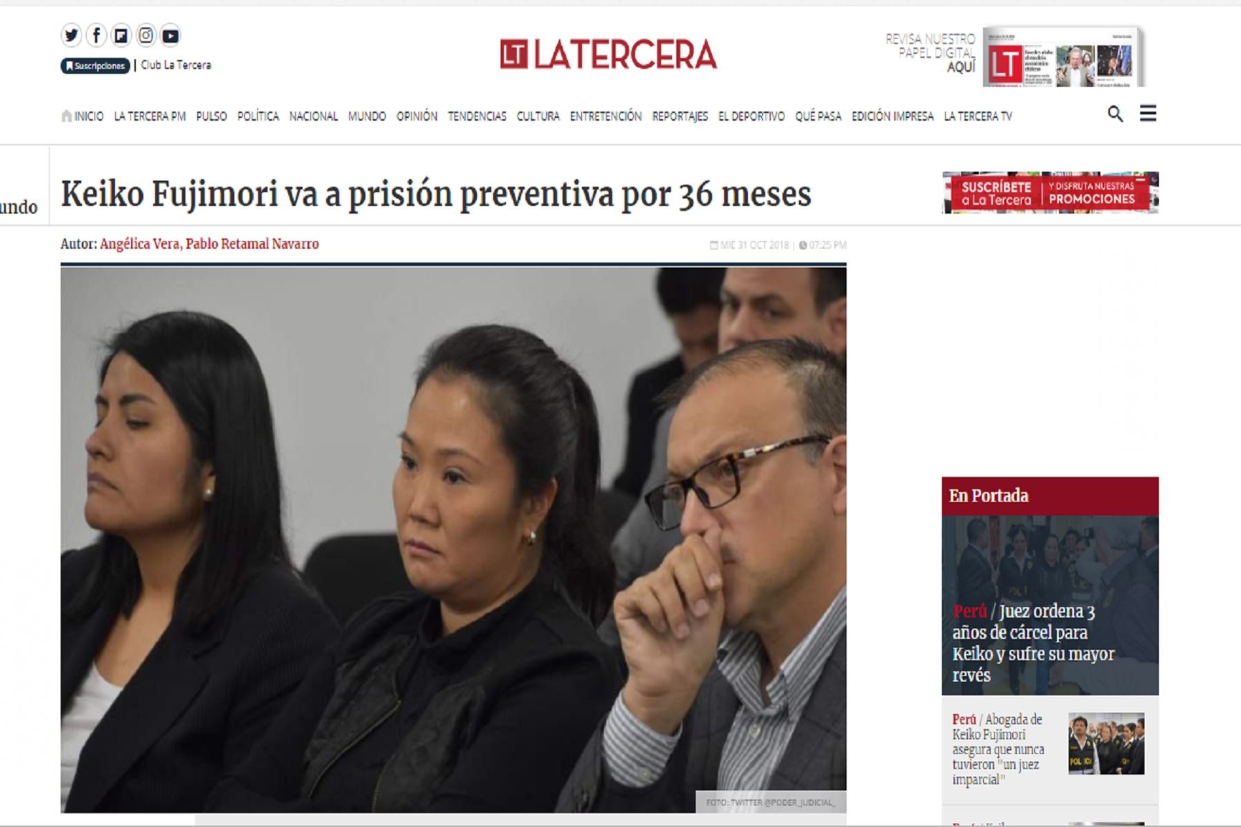 Medios internacionales destacan la medida de prisión preventiva contra Keiko Fujimori.