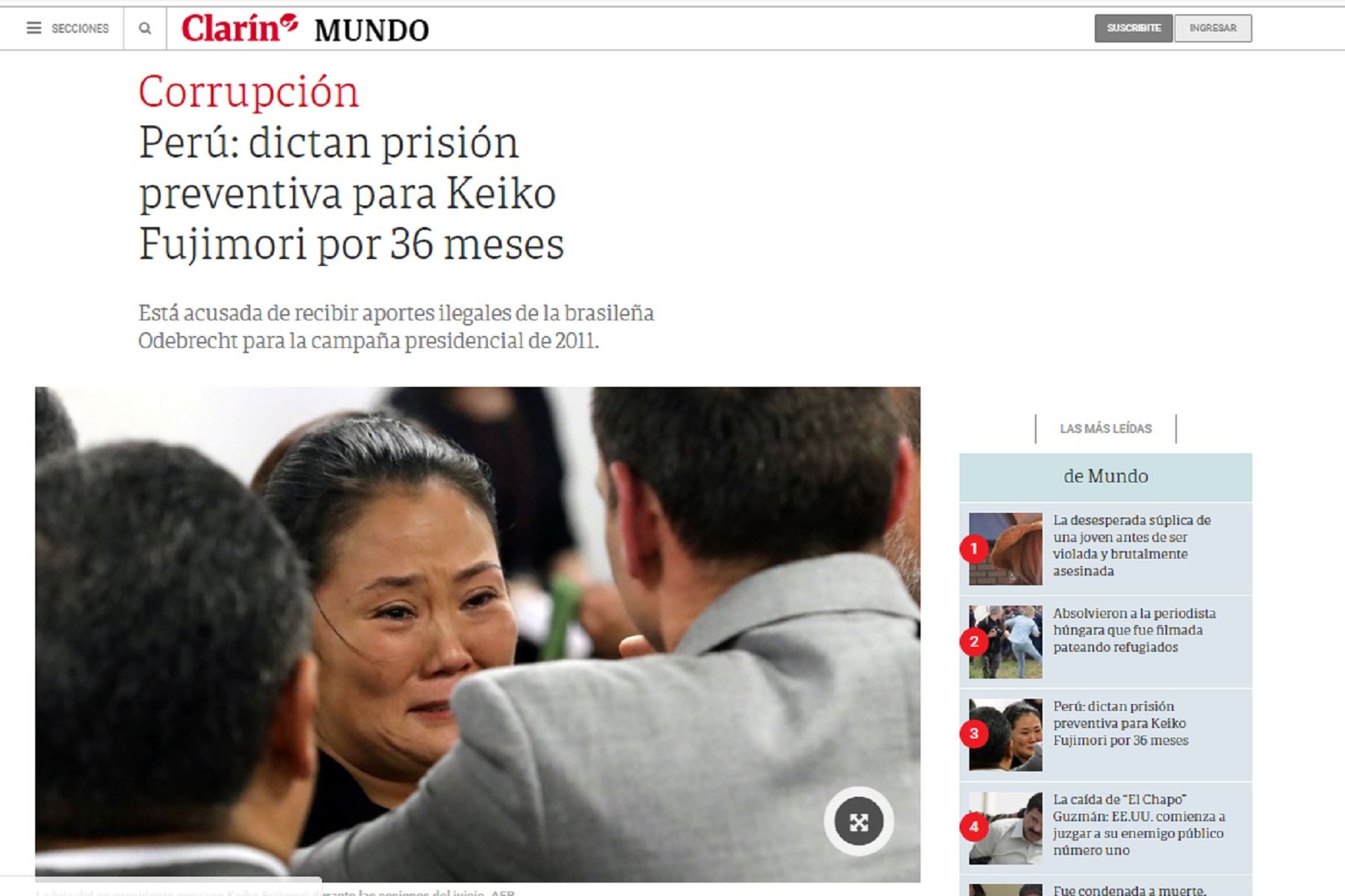 Medios internacionales destacan la medida de prisión preventiva contra keiko Fujimori.