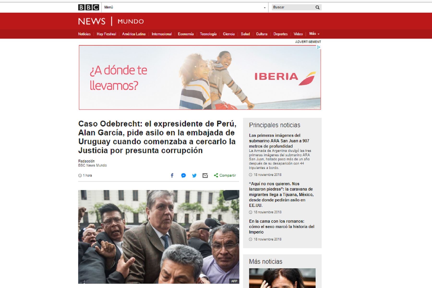 Prensa internacional informa sobre el pedido de asilo de Alan García.