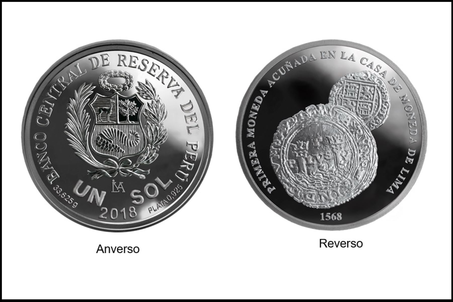 Moneda conmemorativa por los 450 años de la primera moneda acuñada en la Casa de Moneda de Lima. Foto: Cortesía.