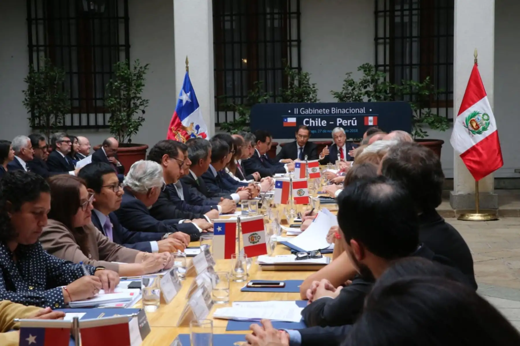 Presidente de la República, Martín Vizcarra, y su homólogo chileno, Sebastian Piñera inauguran II Gabinete Binacional Chile-Perú, que se realiza en Santiago Chile. Foto: ANDINA/Prensa Presidencia
