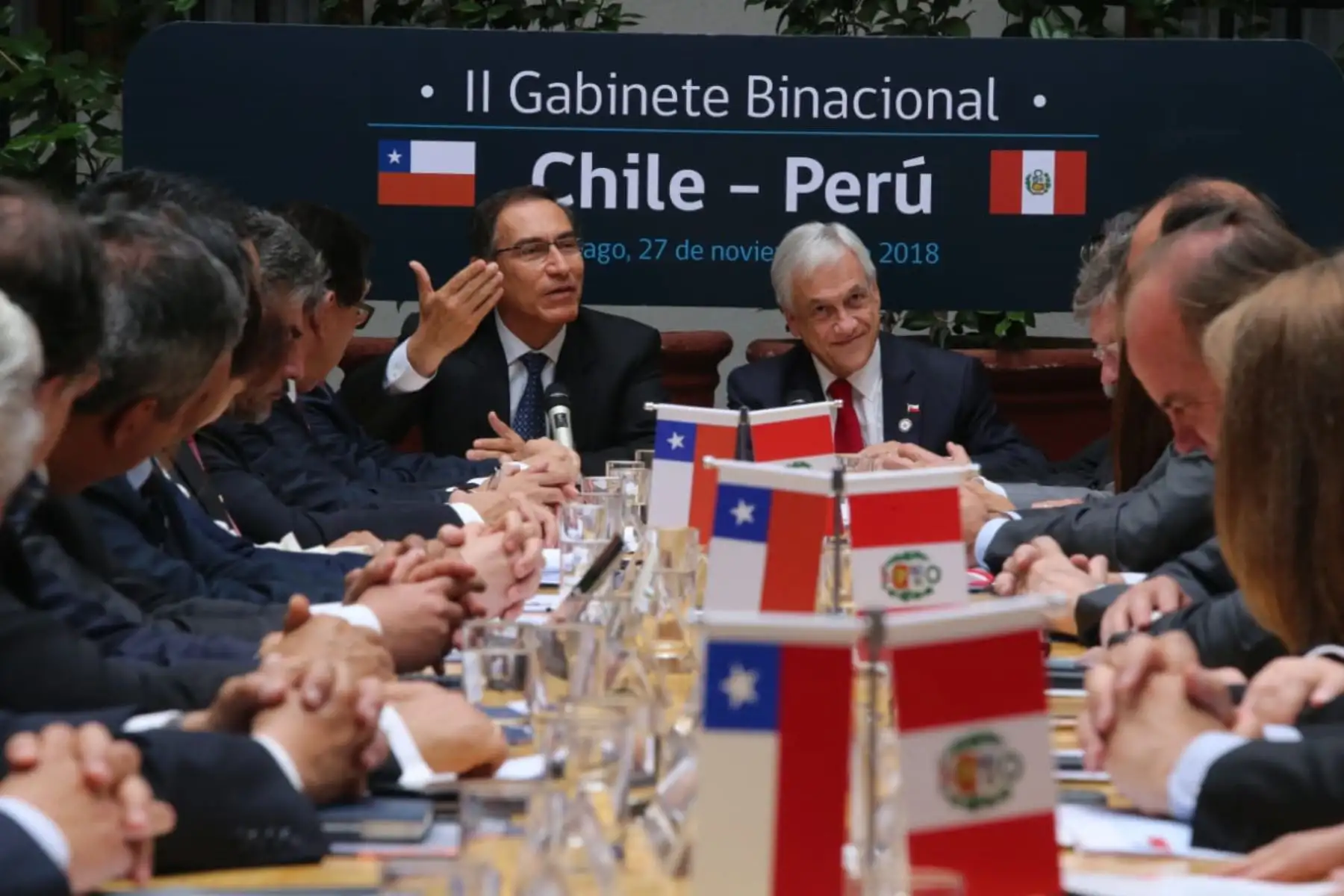 Presidente de la República, Martín Vizcarra, y su homólogo chileno, Sebastian Piñera inauguran II Gabinete Binacional Chile-Perú, que se realiza en Santiago Chile. Foto: ANDINA/Prensa Presidencia