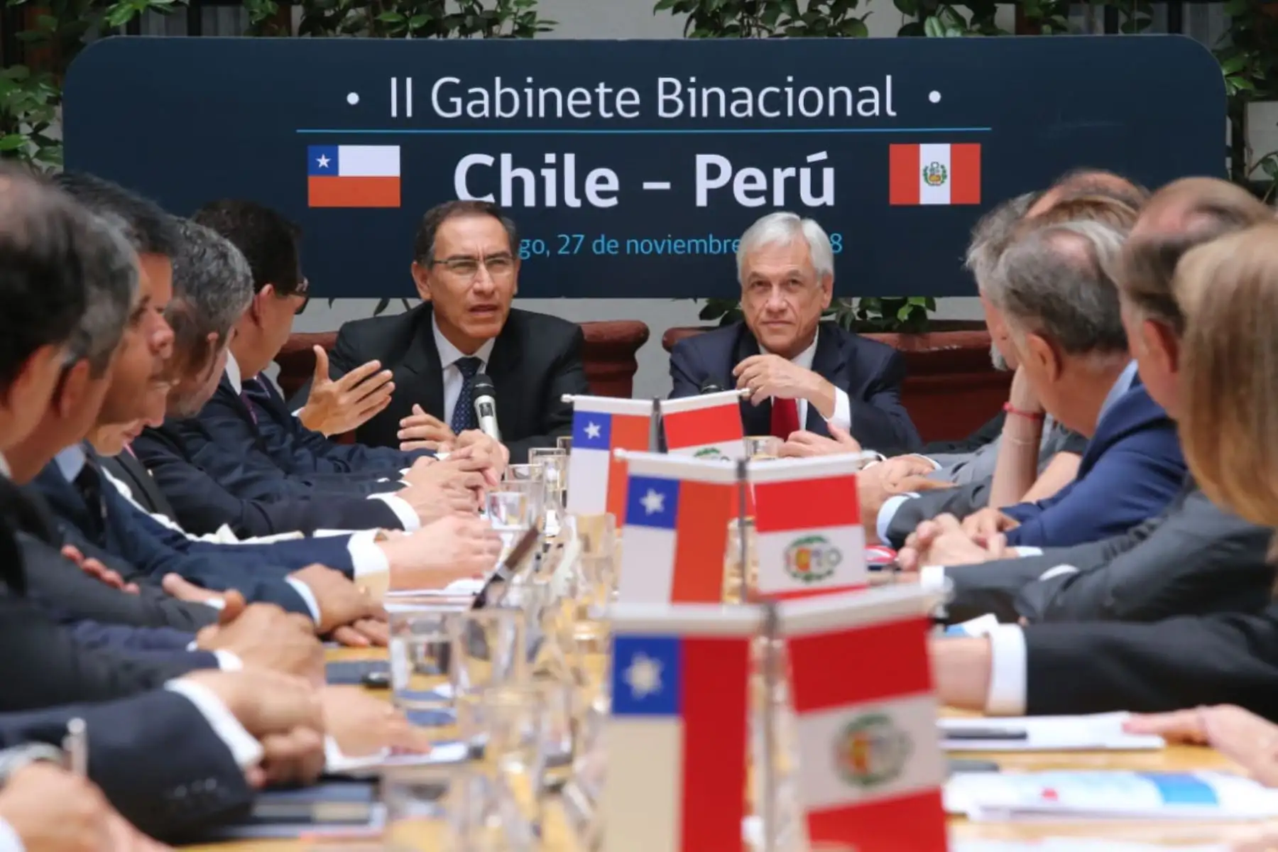 Presidente de la República, Martín Vizcarra, y su homólogo chileno, Sebastian Piñera inauguran II Gabinete Binacional Chile-Perú, que se realiza en Santiago Chile. Foto: ANDINA/Prensa Presidencia