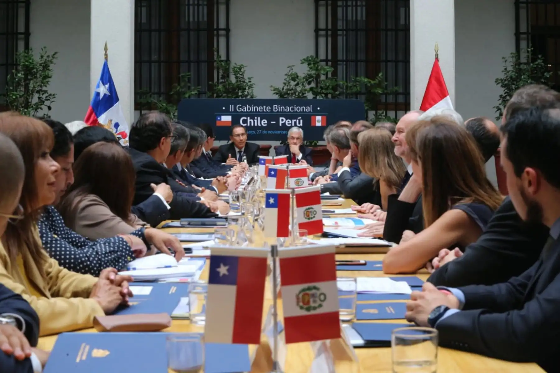 Presidente de la República, Martín Vizcarra, y su homólogo chileno, Sebastian Piñera inauguran II Gabinete Binacional Chile-Perú, que se realiza en Santiago Chile. Foto: ANDINA/Prensa Presidencia