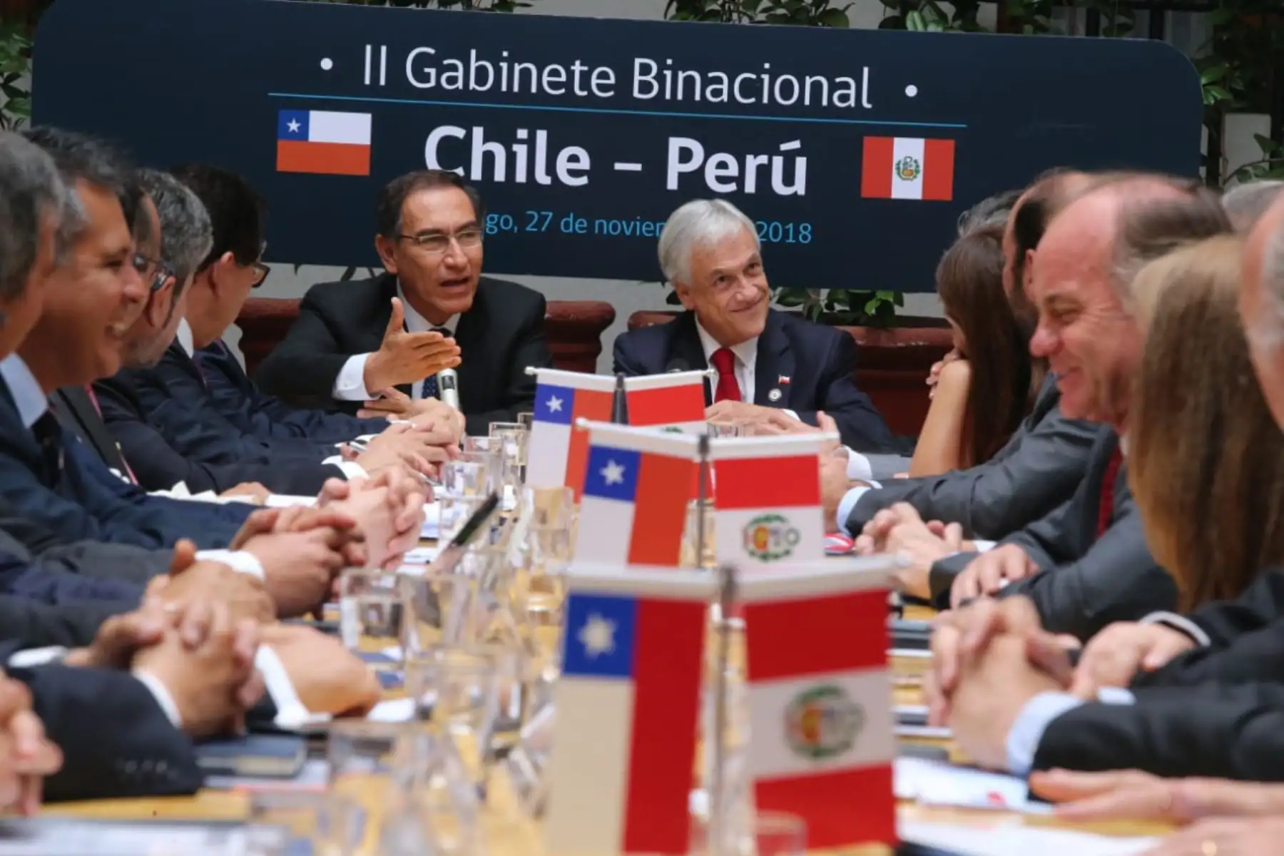 Presidente de la República, Martín Vizcarra, y su homólogo chileno, Sebastian Piñera inauguran II Gabinete Binacional Chile-Perú, que se realiza en Santiago Chile. Foto: ANDINA/Prensa Presidencia
