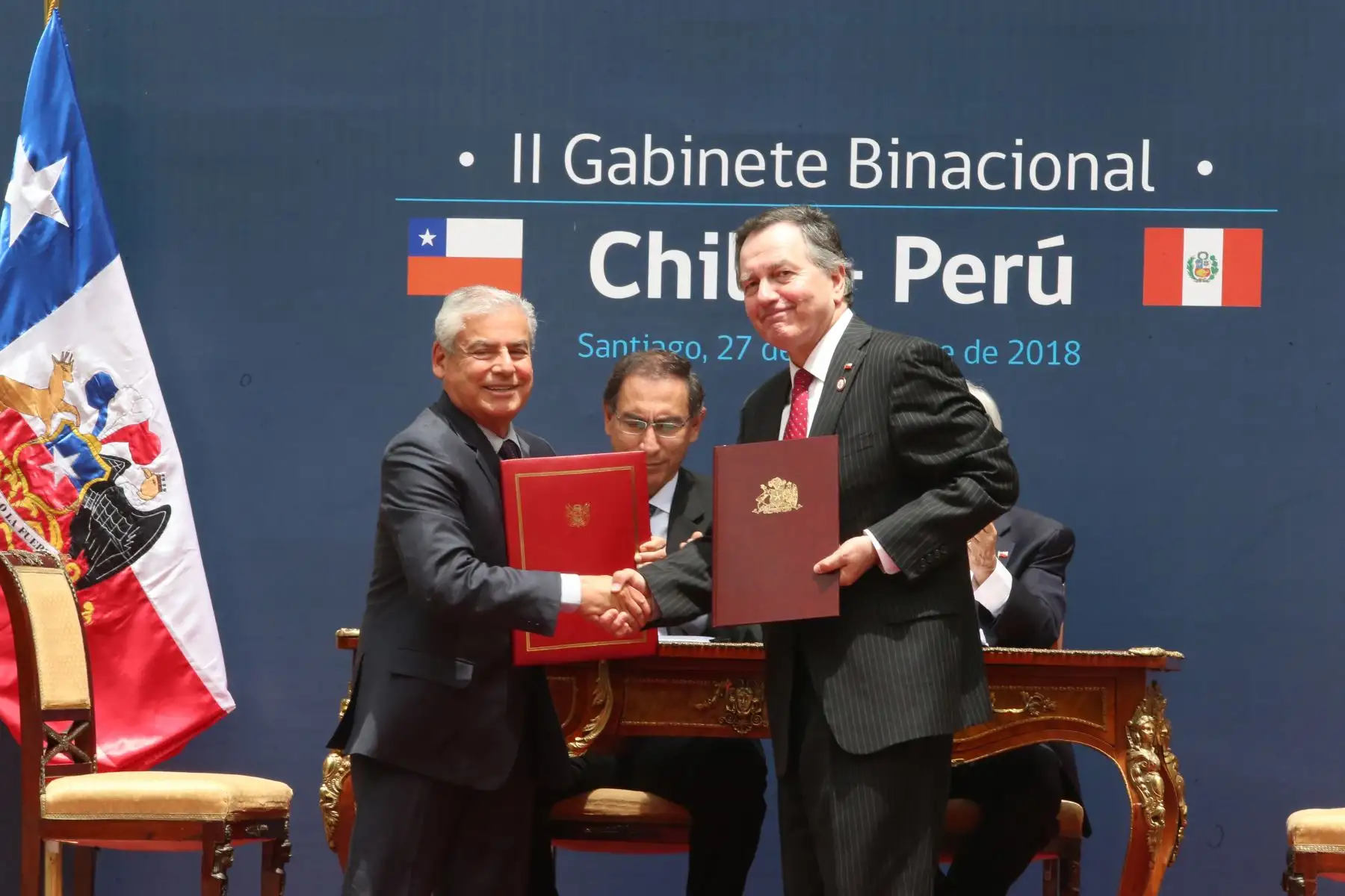 Presidente Vizcarra y su homólogo chileno, Sebastián Piñera en el II Gabinete Binacional Chile - Perú, que se realiza en Santiago de Chile.Foto: ANDINA/Prensa Presidencia