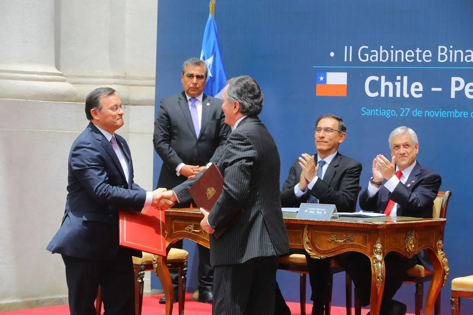 Presidente Vizcarra y su homólogo chileno, Sebastián Piñera en el II Gabinete Binacional Chile - Perú, que se realiza en Santiago de Chile.Foto: ANDINA/Prensa Presidencia