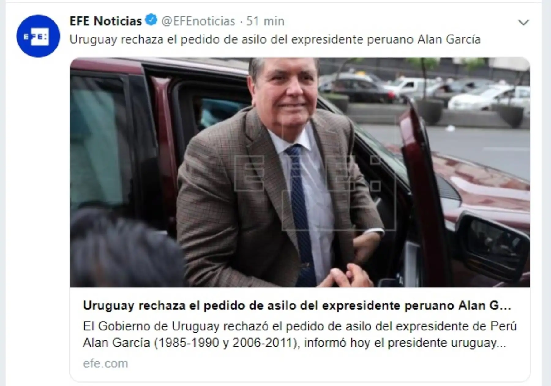 Así informa la prensa decisión de Uruguay de rechazar Asilo de Alan García.