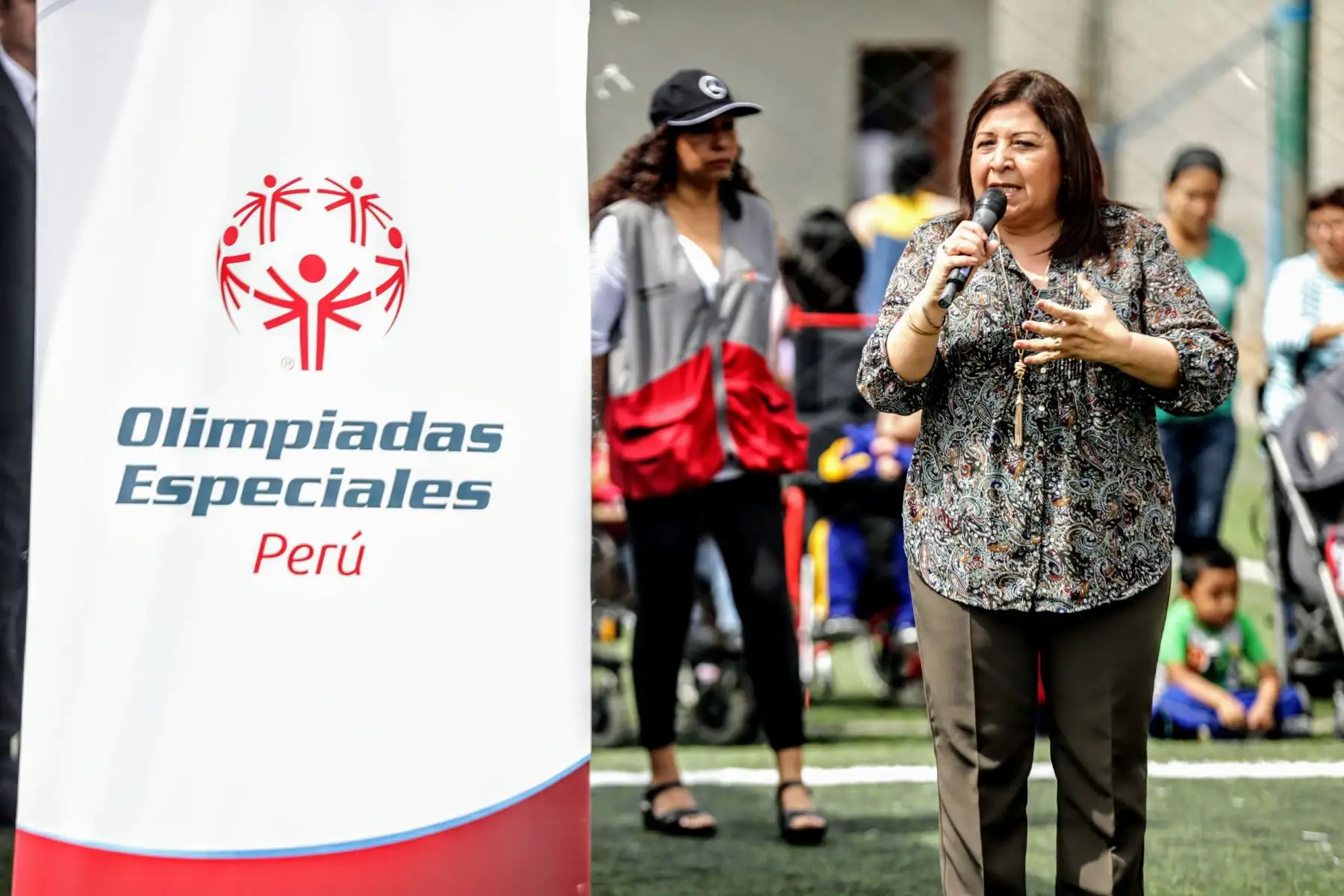 Primera Dama de la Nación, Maribel Díaz Cabello, asiste a la exhibición de destrezas de los integrantes de las Olimpiadas Especiales. Foto: ANDINA/Luis Iparraguirre