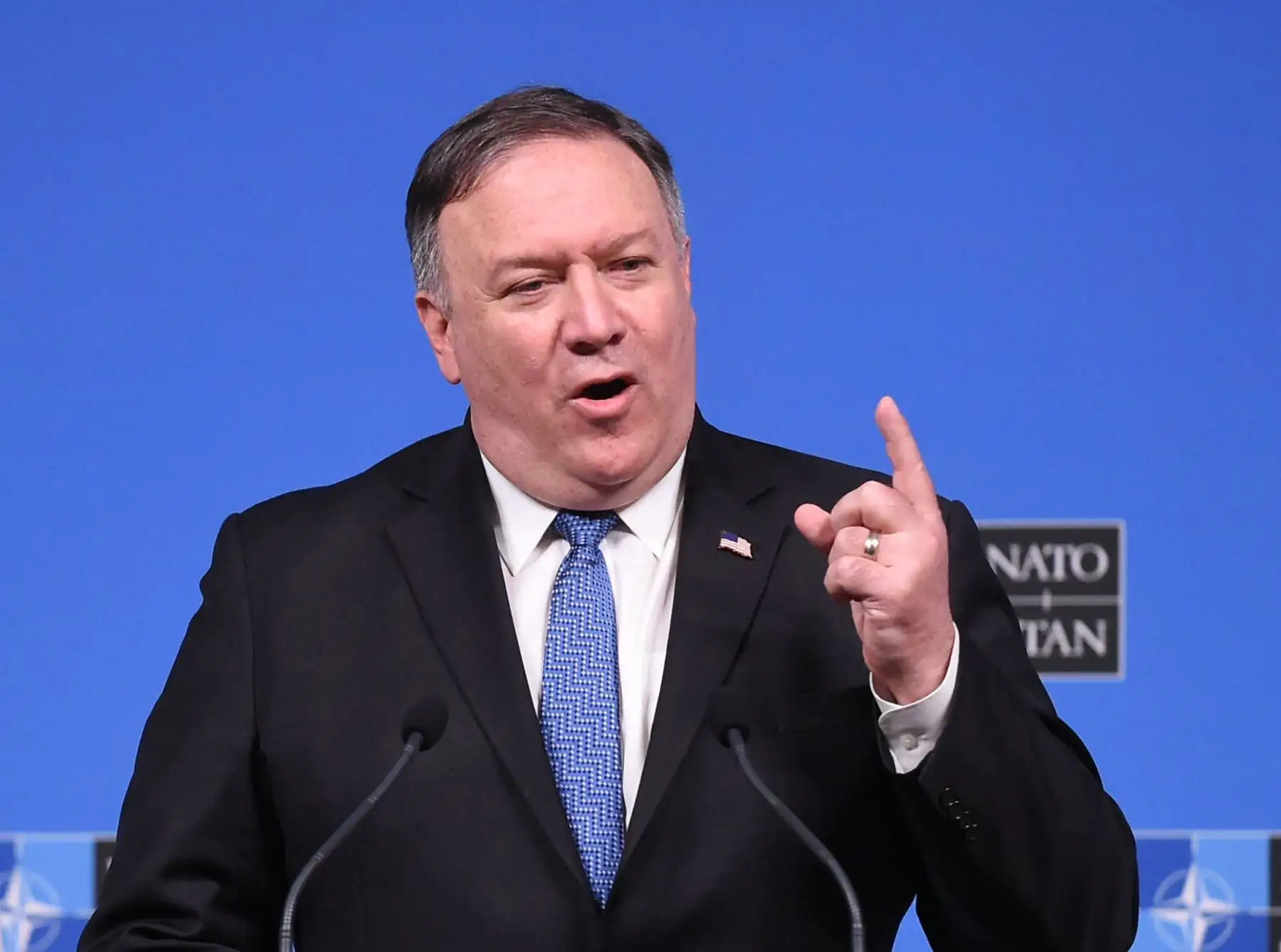 Mike Pompeo durante una conferencia de prensa después de una reunión de la OTAN Foto: AFP.