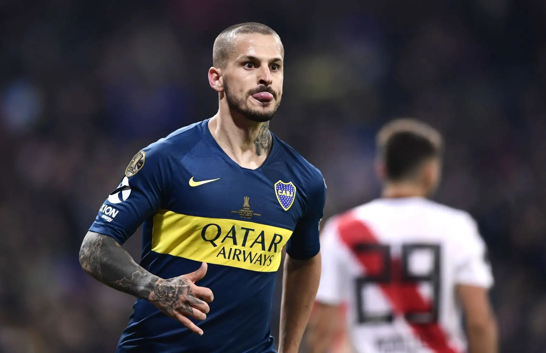 Dario Benedetto de Boca Juniors celebra después de anotar contra River Plate durante el partido de la segunda etapa de la final de la Copa Libertadores de Argentina, en el estadio Santiago Bernabeu de Madrid, el 9 de diciembre de 2018. AFP