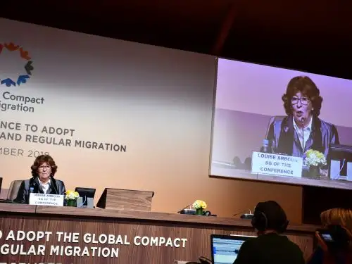 La secretaria general de la conferencia de la ONU sobre el Pacto Global para la migración regular, segura y ordenada, la canadiense Louise Arbour. Foto Fabián Vallas.