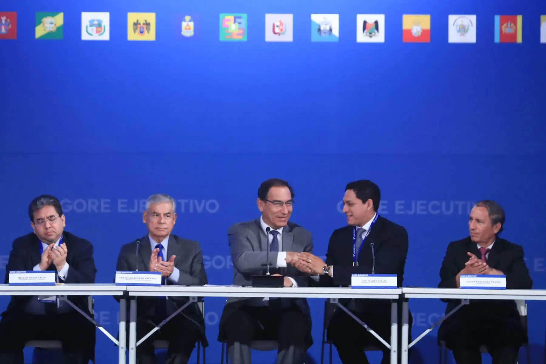 Presidente Vizcarra, junto al Jefe del Gabinete, Cesar Villanueva, dan inicio al Noveno Gore Ejecutivo, que se lleva a cabo en el Centro de Convenciones de Lima. Foto: ANDINA/Prensa Presidencia