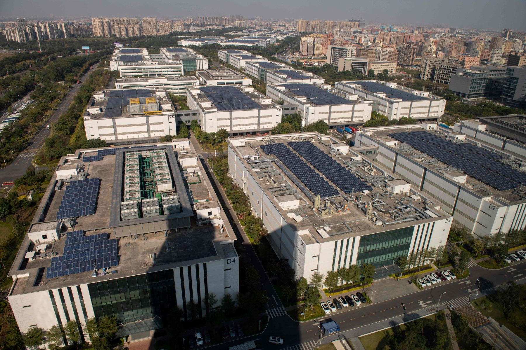 Vista general muestra el centro de investigación y desarrollo de Huawei en Dongguan, en la provincia china de Guangdong Foto: AFP