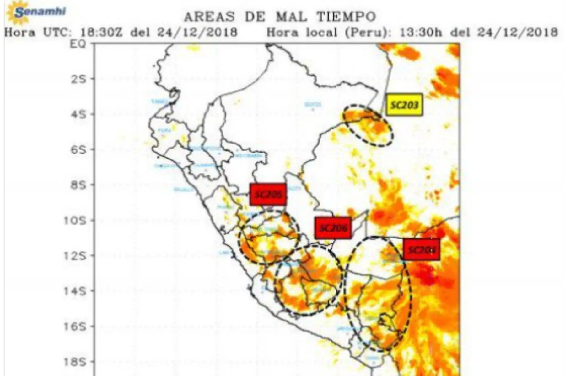 El Centro de Operaciones de Emergencia Nacional reportó lluvias en las zonas altas de siete regiones.