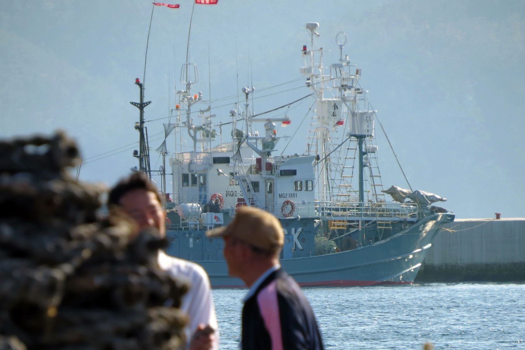 Foto de archivo de 2014, barcos balleneros japoneses están anclados en el puerto de Ayukawa en Ishinomaki Foto: AFP