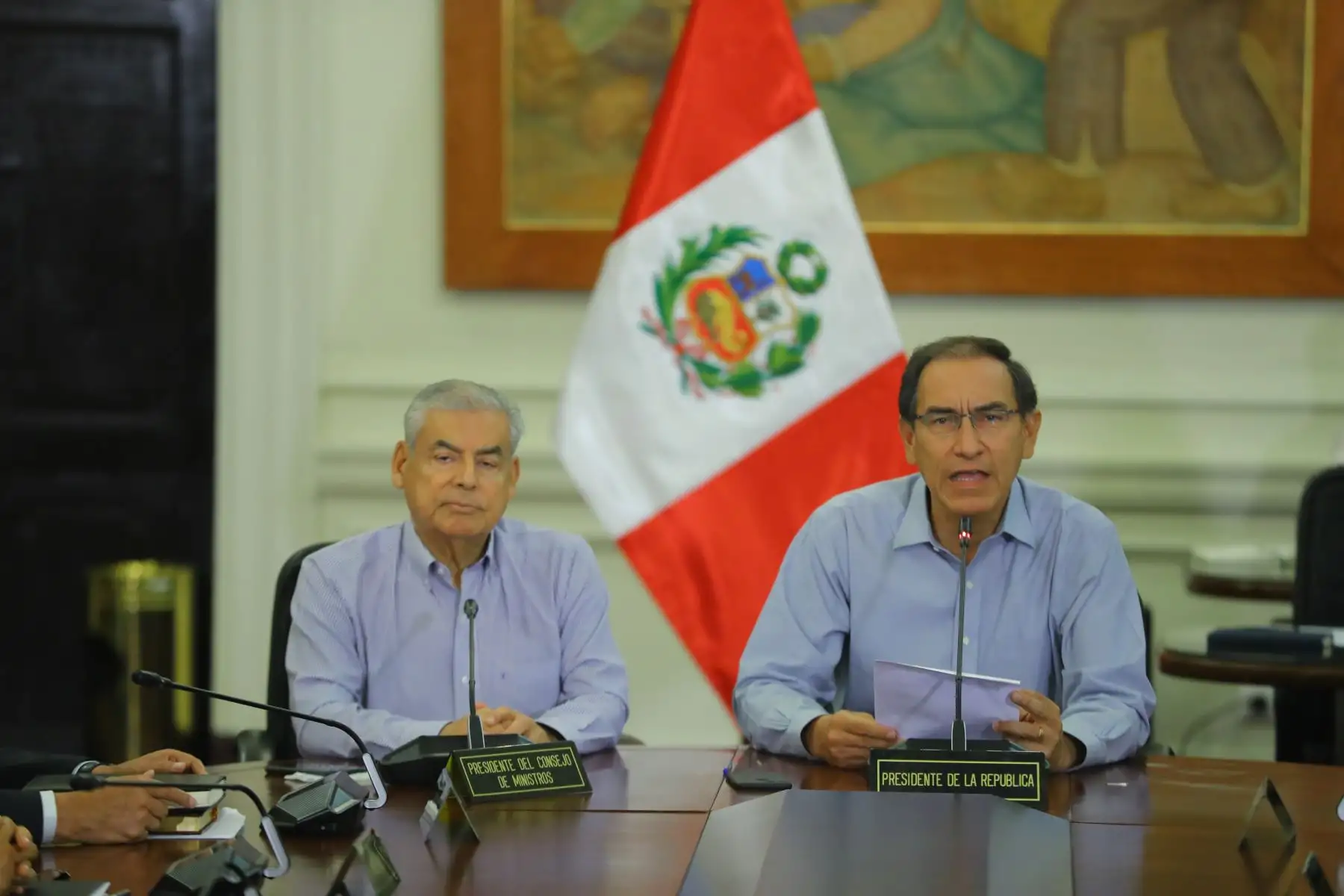 Pronunciamiento del presidente  Martín Vizcarra tras la sesión del Consejo de Ministros, en palacio de gobierno. Foto: ANDINA/Prensa Presidencia