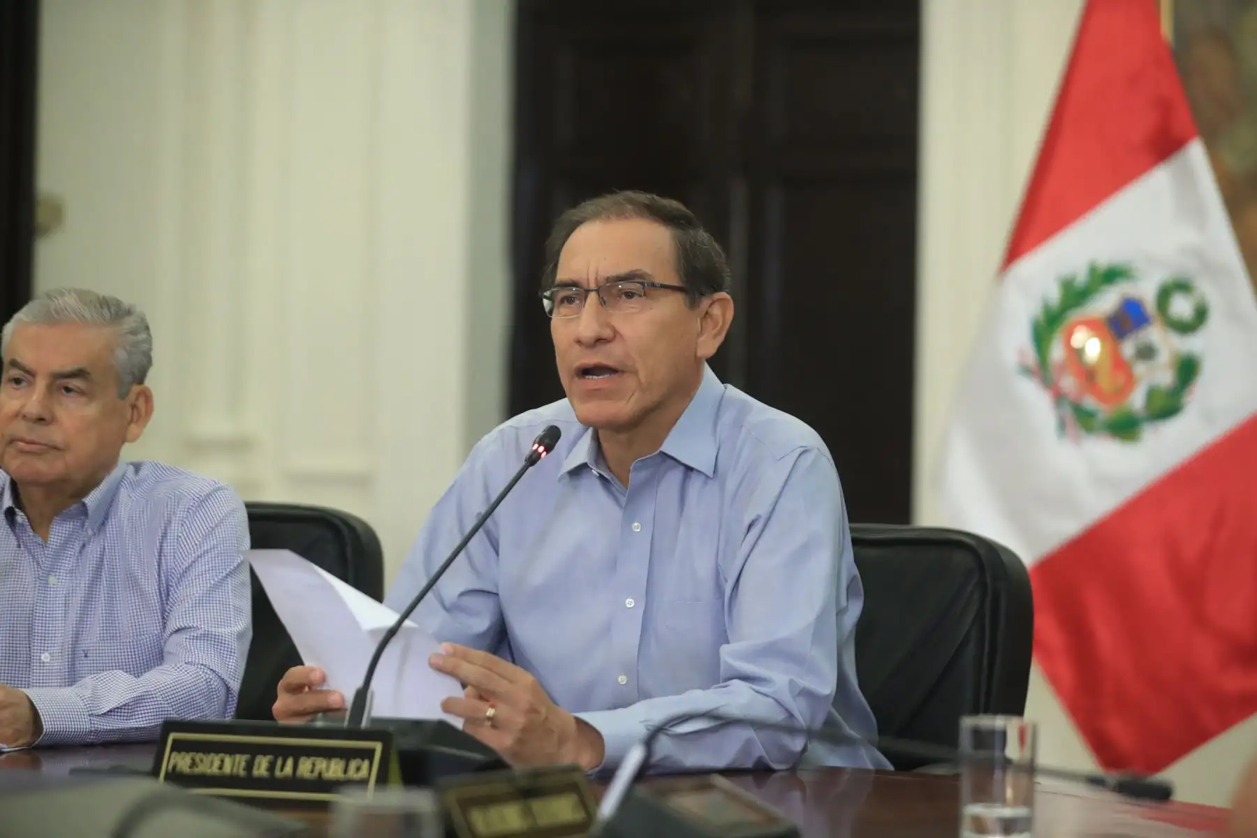 Pronunciamiento del presidente  Martín Vizcarra tras la sesión del Consejo de Ministros, en palacio de gobierno. Foto: ANDINA/Prensa Presidencia
