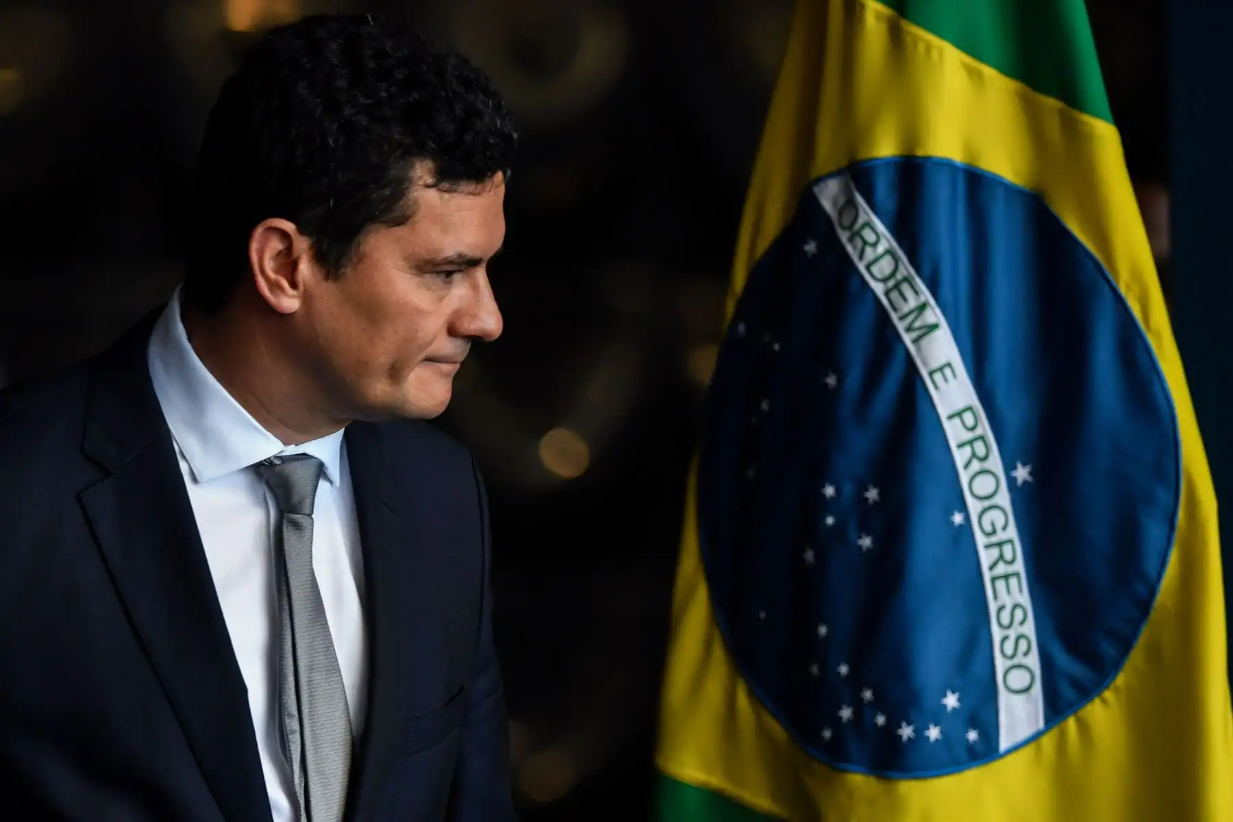 El nuevo ministro de Justicia de Brasil, el juez Sergio Moro, aparece en la ceremonia de toma de posesión del cargo Foto: AFP
