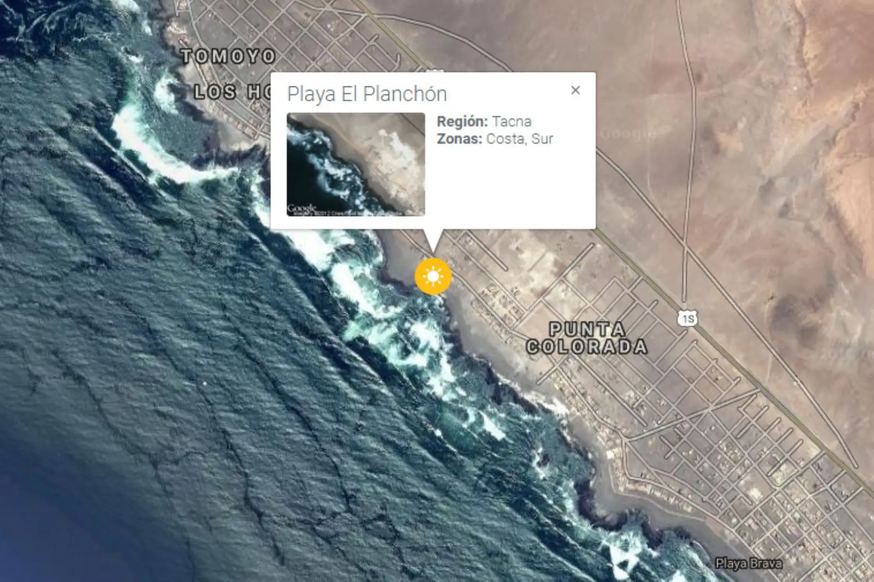 La playa tacneña El Planchón está ubicada en el kilómetro 1,303 de la carretera Panamericana Sur. Foto: Turismoi.