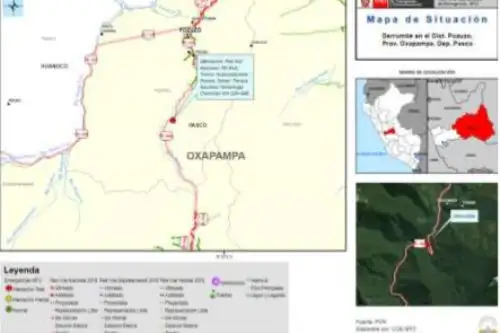 Tras derrumbe registrado en diciembre, personal de Provías Nacional continúa con las labores de limpieza en el tramo Huancabamba-Pozuzo, en la provincia de Oxapampa, región Pasco,