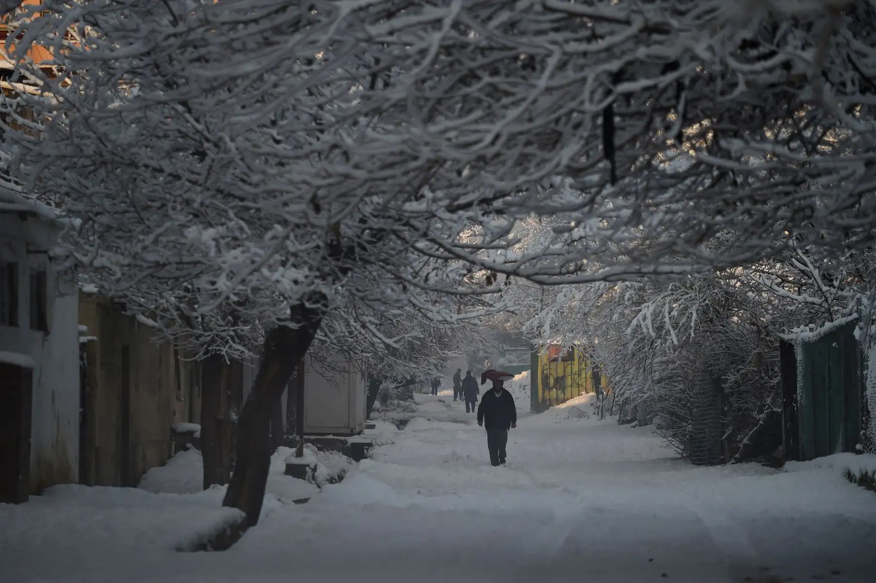 Un hombre afgano lleva una cesta de pan en la cabeza después de una nevada en Kabul . AFP