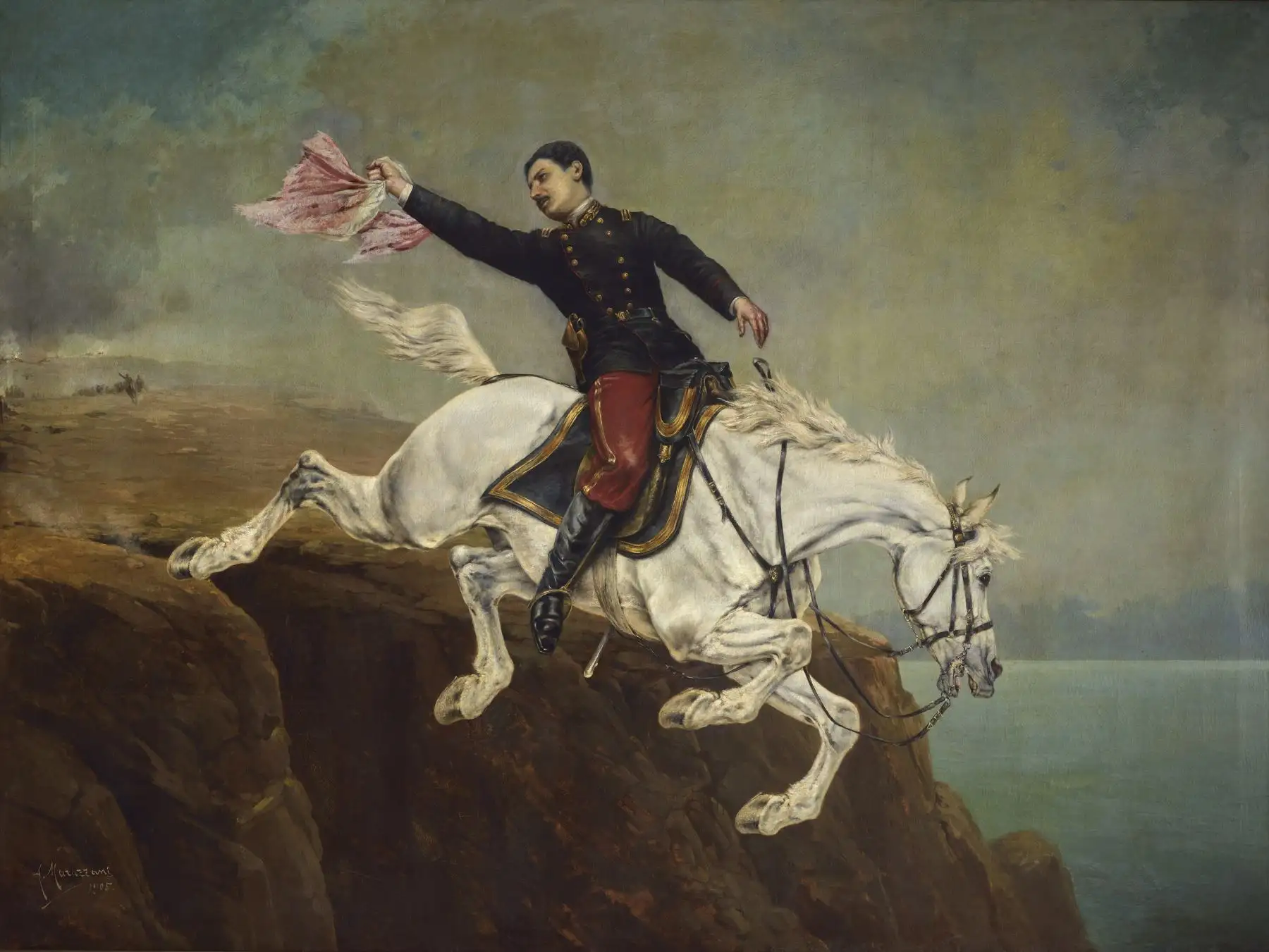 Ugarte arrojándose del Morro de Arica. Pintura realizada por Lodovico Agostino Marazzani . Foto: Cortesía