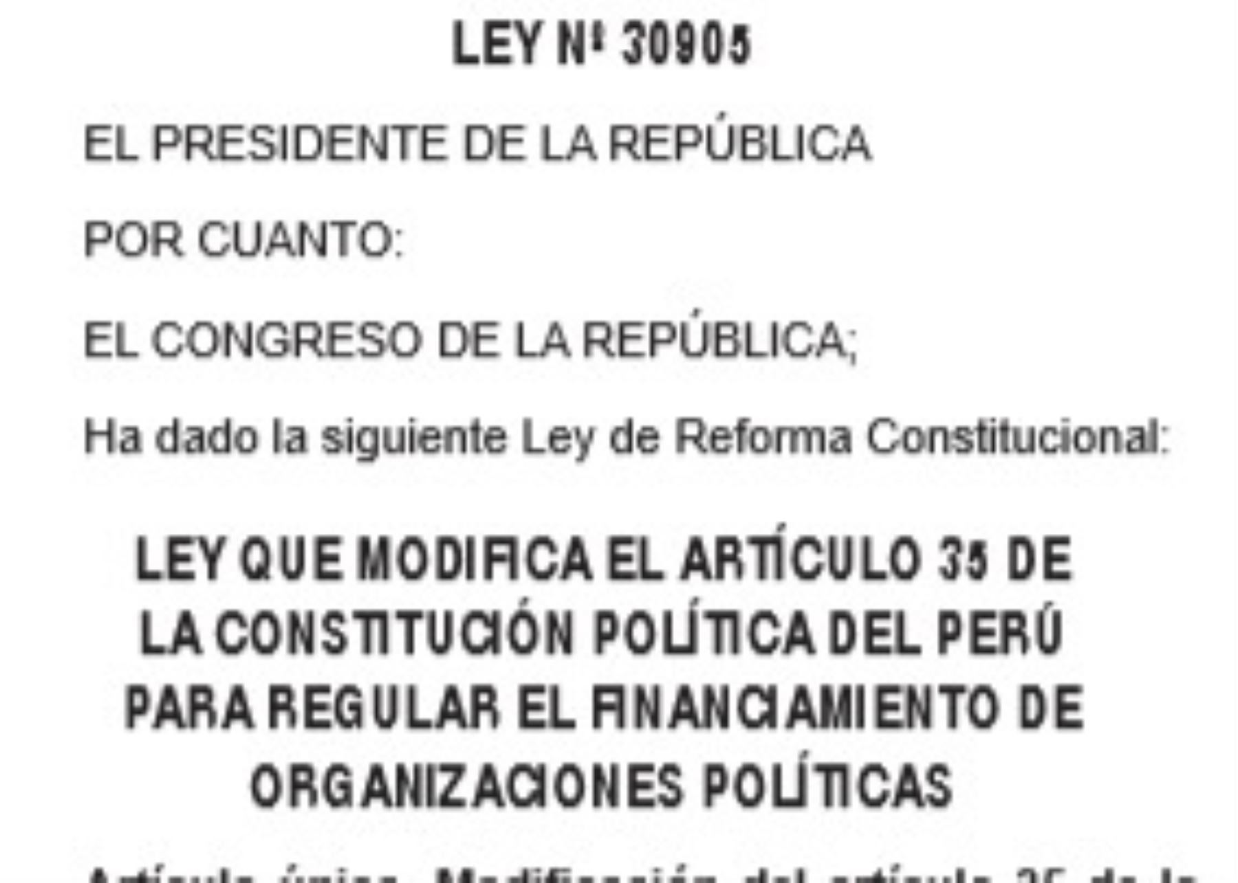 Ley que regula financiamiento de partidos.