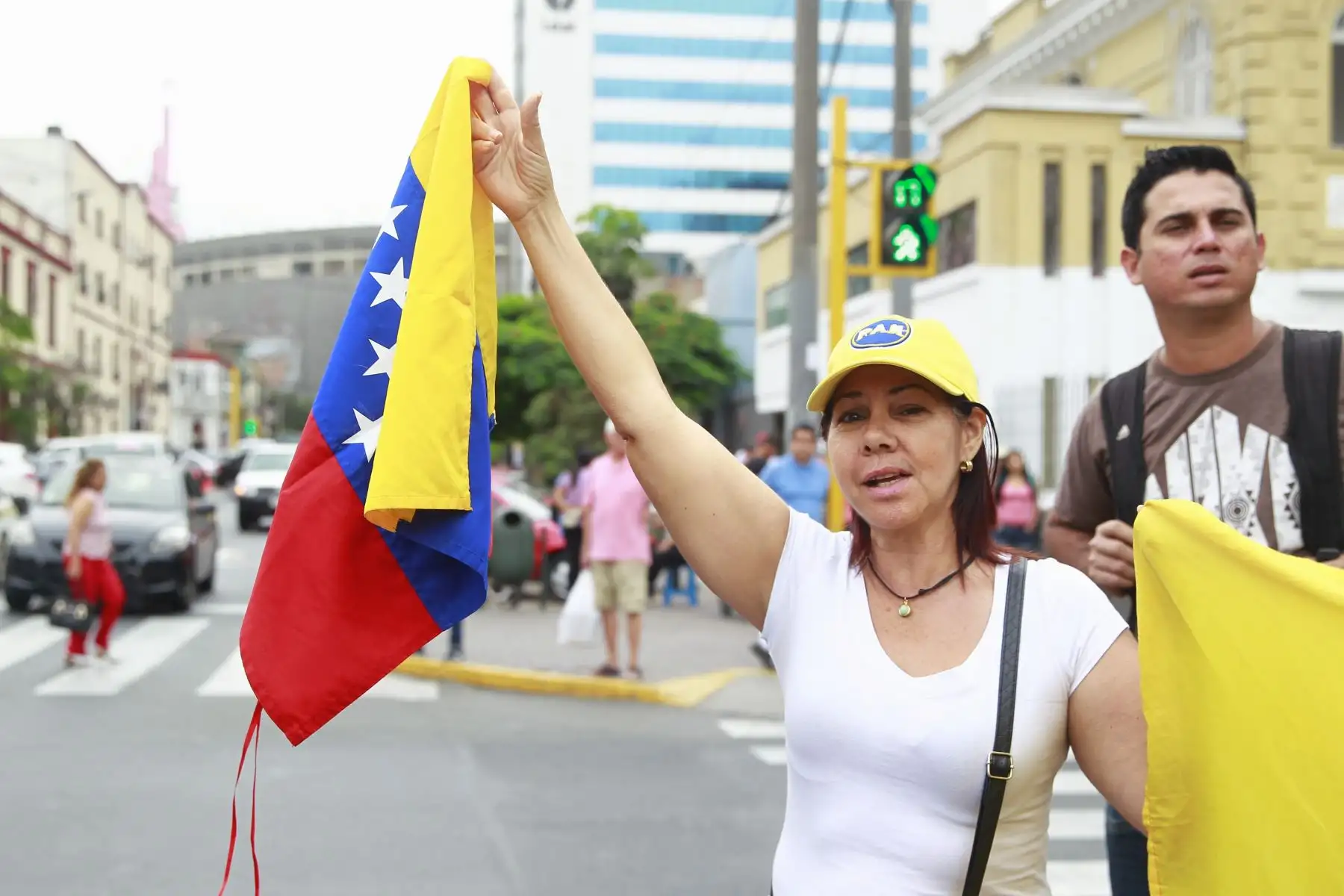 Ciudadanos venezolanos protestan contra el gobierno de Nicolás Maduro frente a la embajada de Venezuela en Lima.Foto: ANDINA/Eddy Ramos