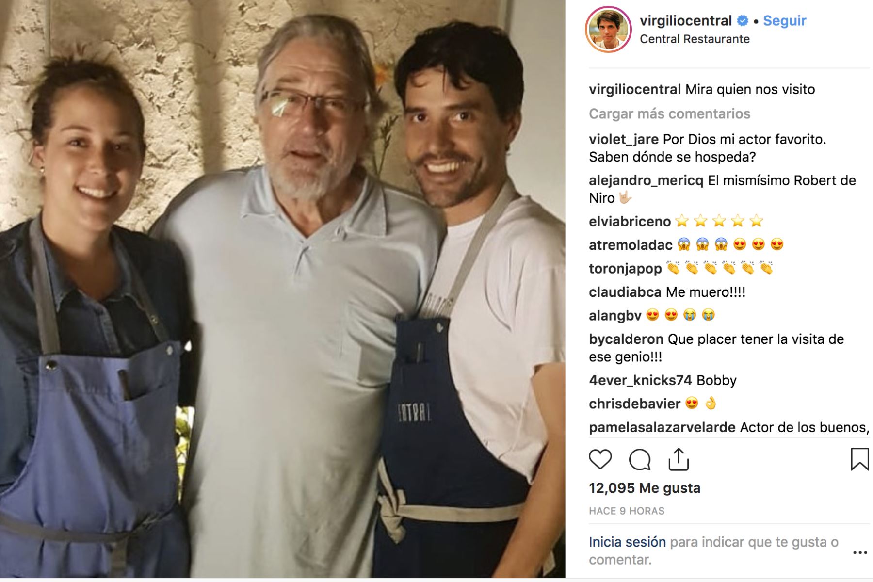 Robert de Niro y el laureado chef de Central Virgilio Martínez.ANDINA/Difusión