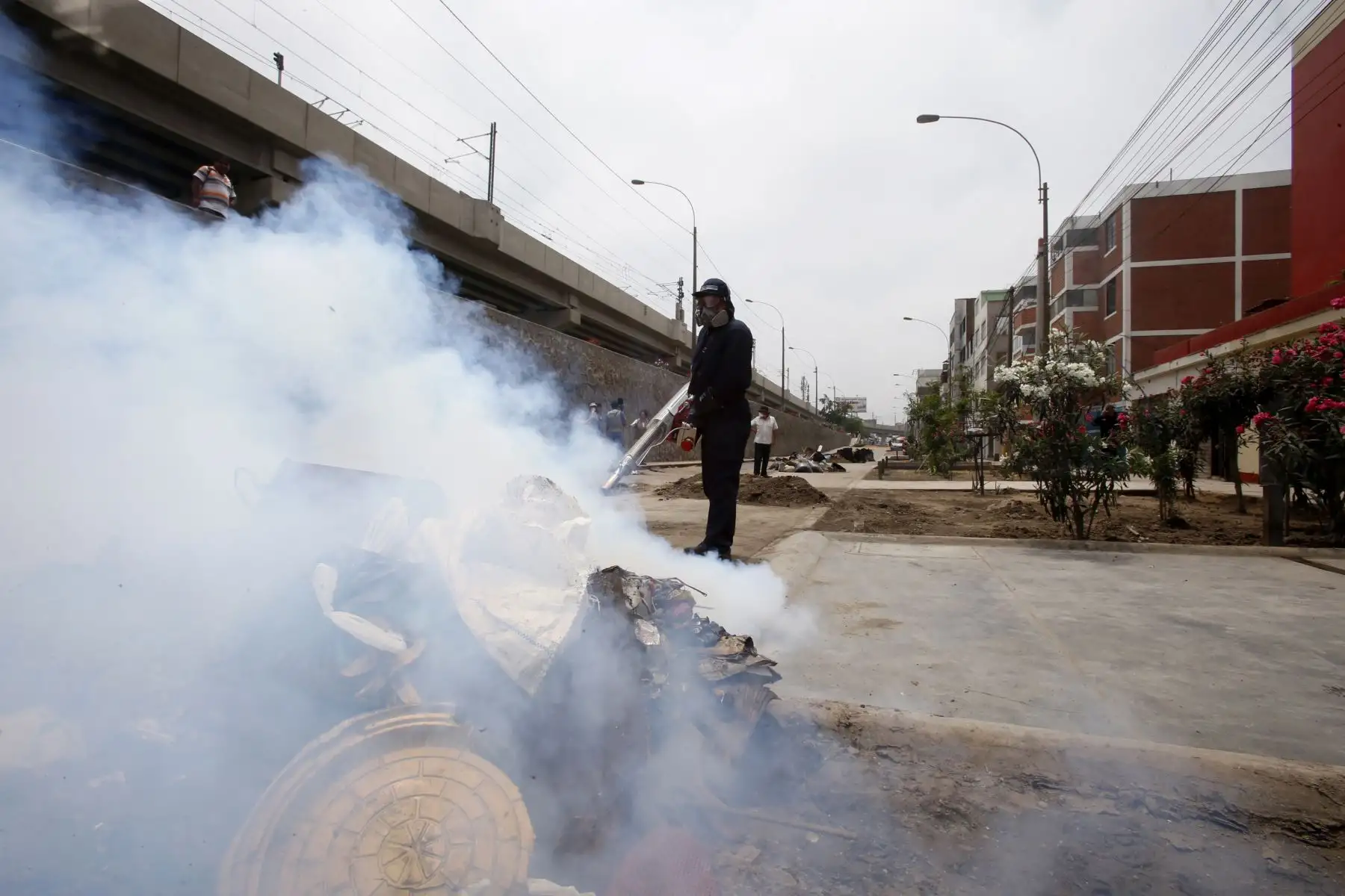 Jornada de fumigación a cargo de la DIGESA en las zonas afectadas por el aniego en San Juan de Lurigancho. Foto: ANDINA/Nathalie Sayago