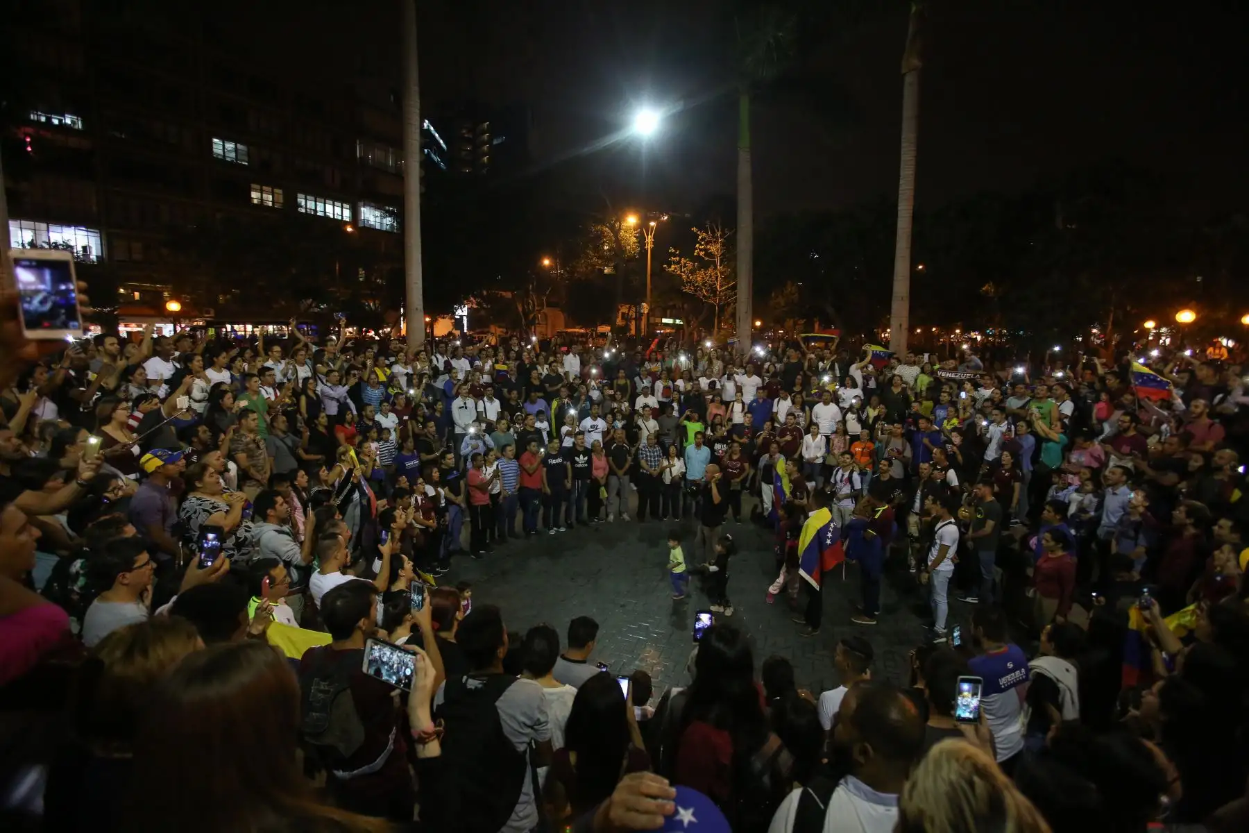 Comunidad venezolana en Lima se concentra en el Parque Kennedy en apoyo al nuevo "presidente encargado" de Venezuela Juan Guaidó. Foto: ANDINA/Nathalie Sayago