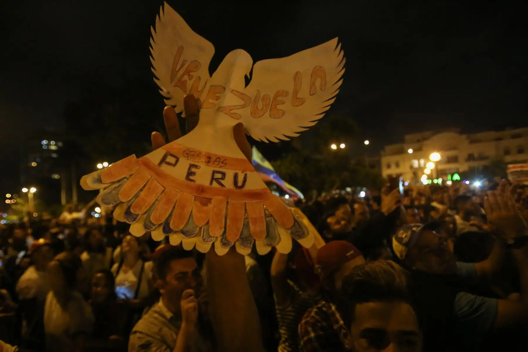Comunidad venezolana en Lima se concentra en el Parque Kennedy en apoyo al nuevo "presidente encargado" de Venezuela Juan Guaidó. Foto: ANDINA/Nathalie Sayago