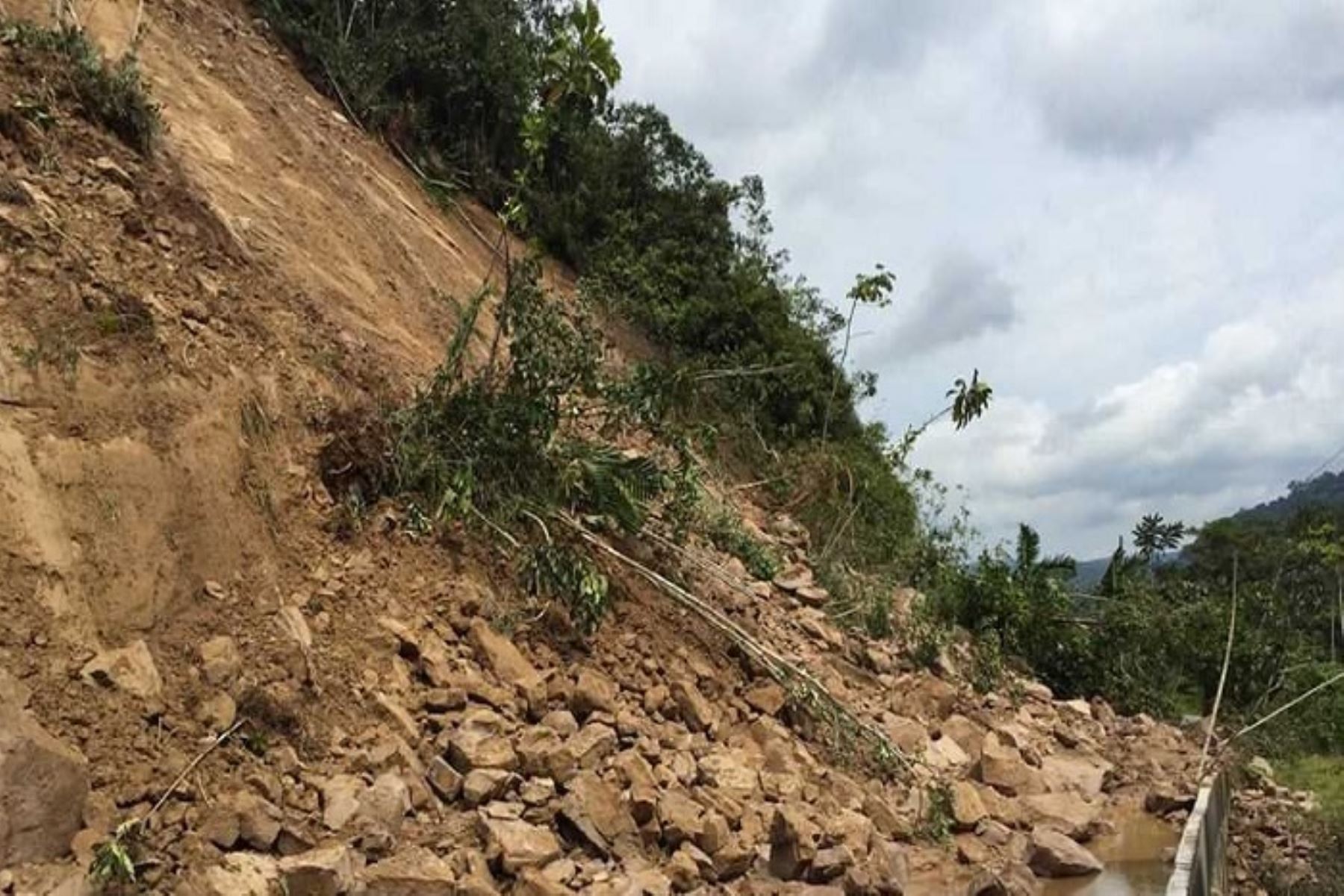 Las fuertes precipitaciones pluviales provocaron un deslizamiento y caída de rocas que afectó un tramo de la carretera Pedro Ruíz-Chachapoyas (altura de los Kilómetros 28 y 29), en el distrito de Jazán, provincia de Bongará, región Amazonas, informó el Instituto Nacional de Defensa Civil (Indeci). ANDINA/Difusión
