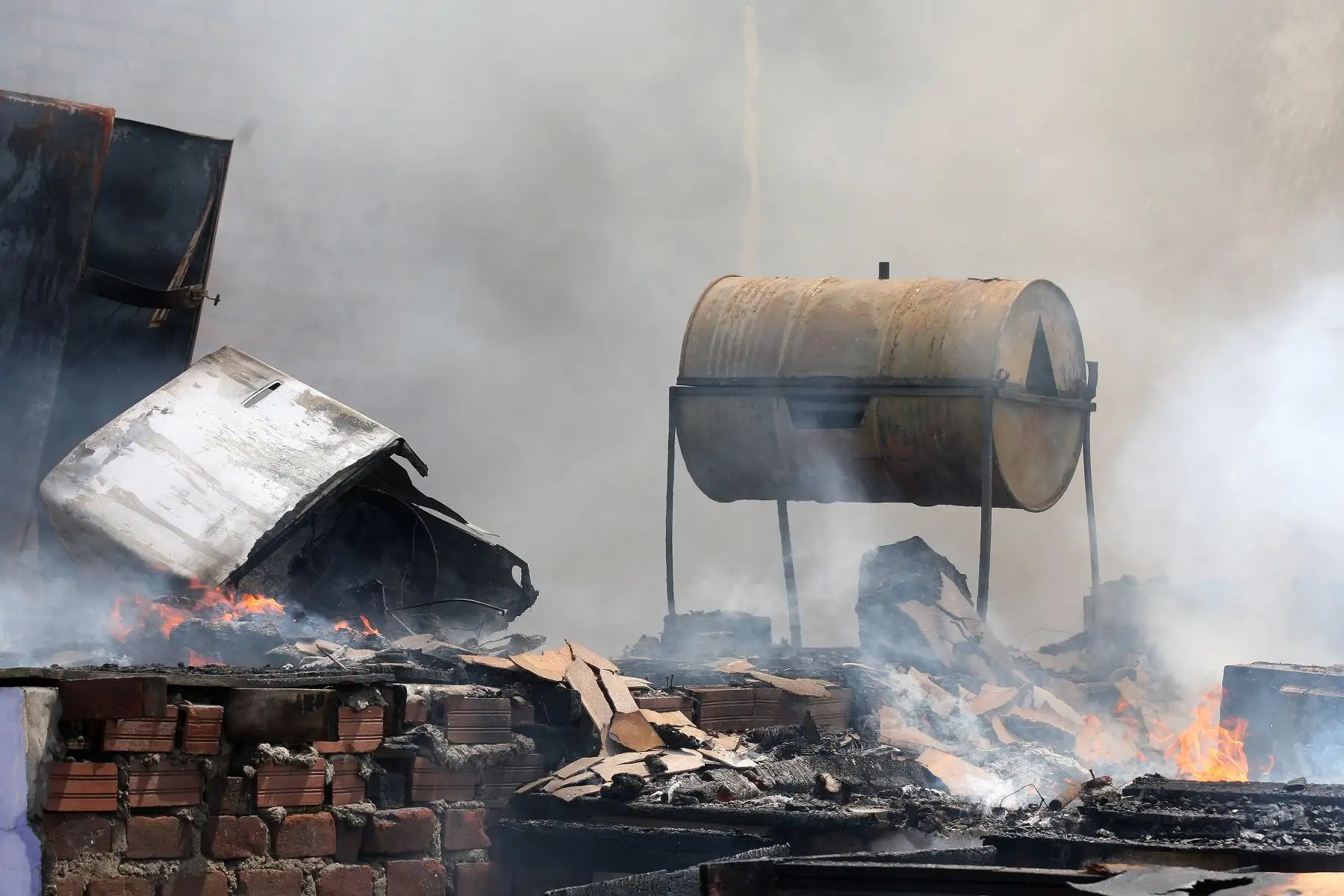 Bomberos logran controlar incendio de precarias viviendas en el cercado de Lima altura cuadra 8 de la avenida Argentina.Foto:ANDINA/Héctor Vinces.