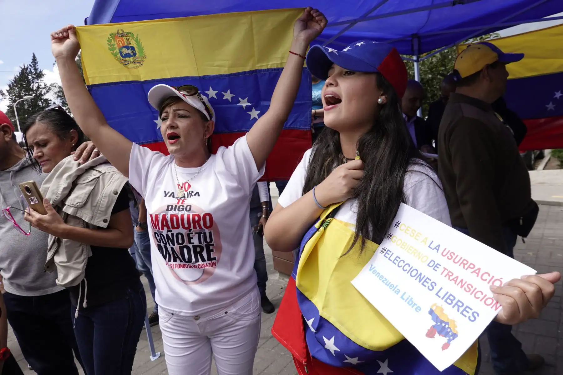 Los partidarios de la oposición venezolana que viven en Ecuador se manifiestan para respaldar los llamamientos a las elecciones anticipadas del líder de la oposición venezolana, Juan Guaidó, y contra el presidente Nicolás Maduro, en un parque en Quito. Foto: AFP/Rodrigo Buendia